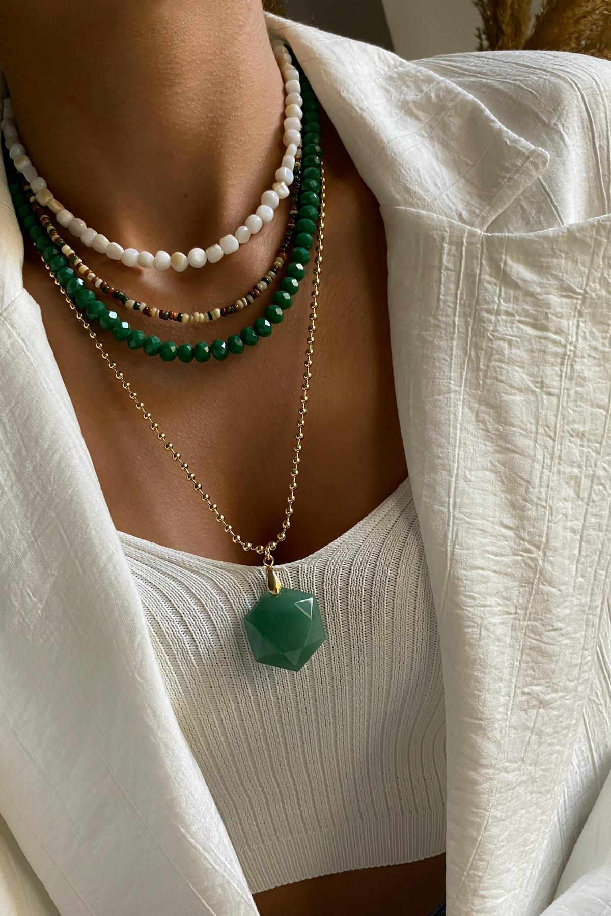 Aventurin & Sedef Taşı Kolye Seti (Tüm Set)