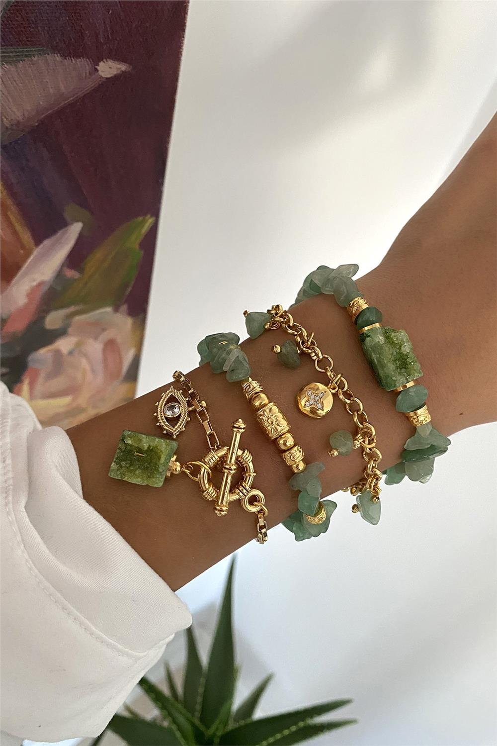 Aventurin Taşı Tasarım Bileklik Seti (Tüm Set)