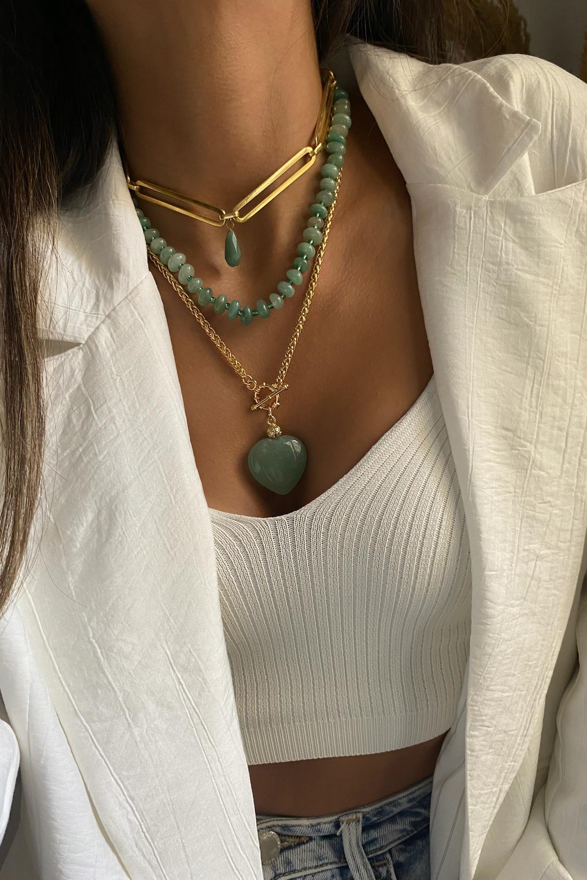 Aventurin Taşı  Tasarım Kolye Seti (Tüm Set)