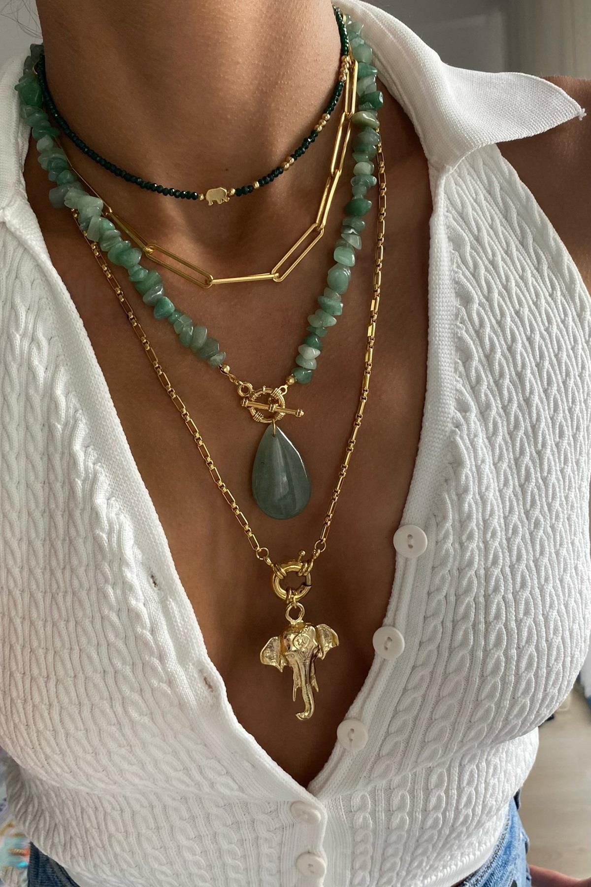 Aventurin Taşı Tasarım Kolye Seti (Tüm Set)