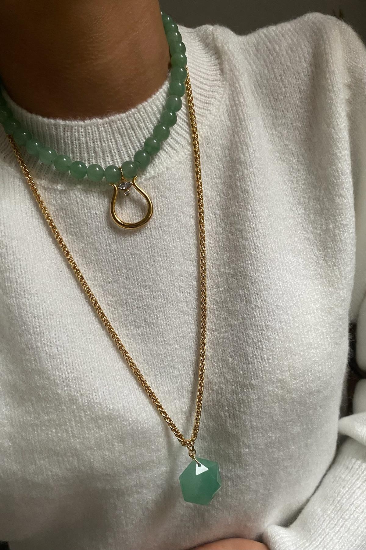 Aventurin Taşı Tasarım Kolye Seti (Tüm Set)