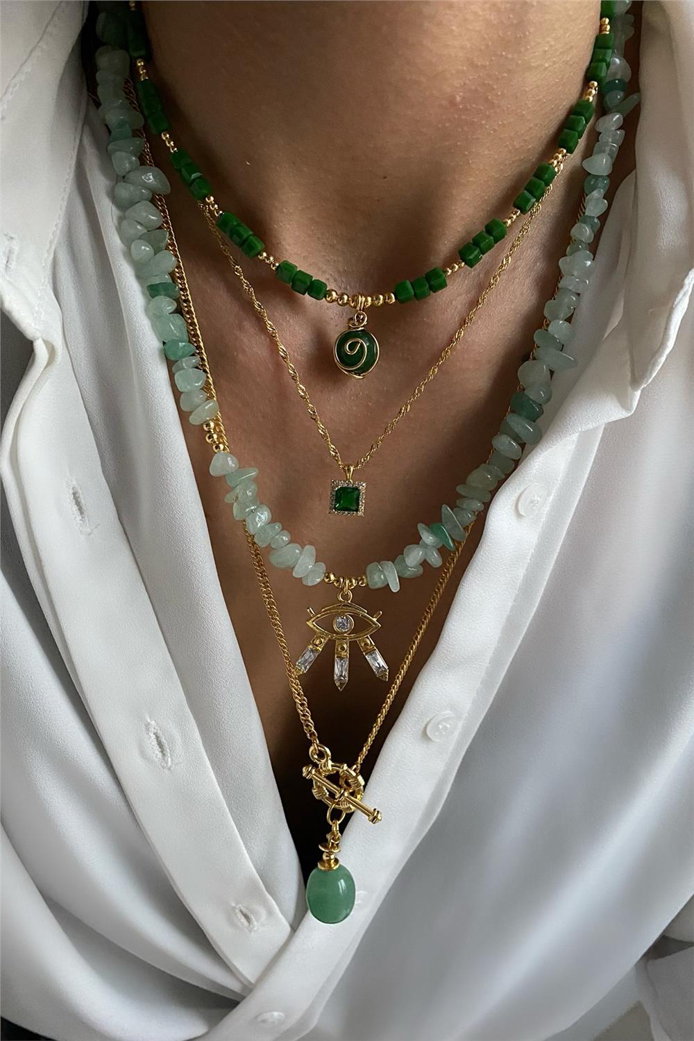 Aventurin Taşı Tasarım Kolye Seti (Tüm Set)