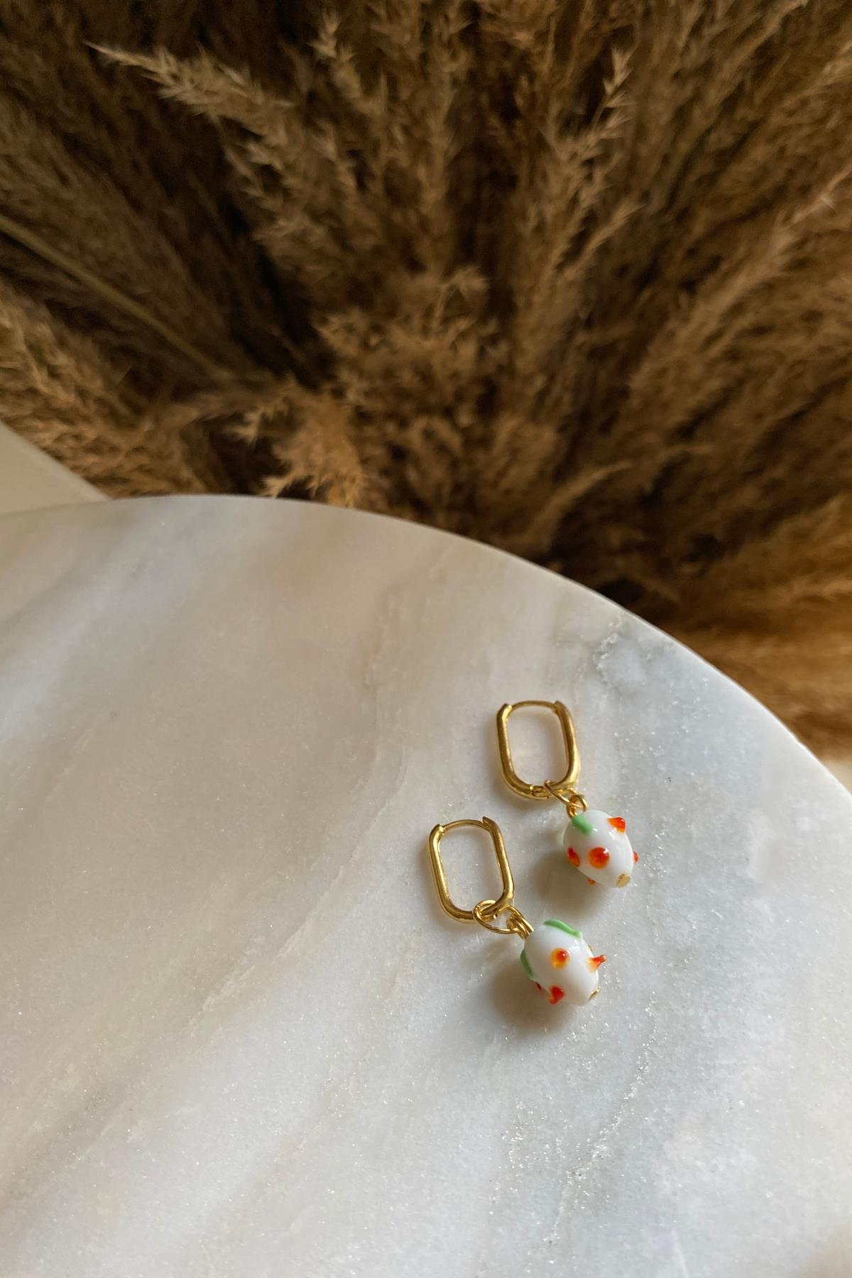 Beyaz Murano Meyveli Küpe