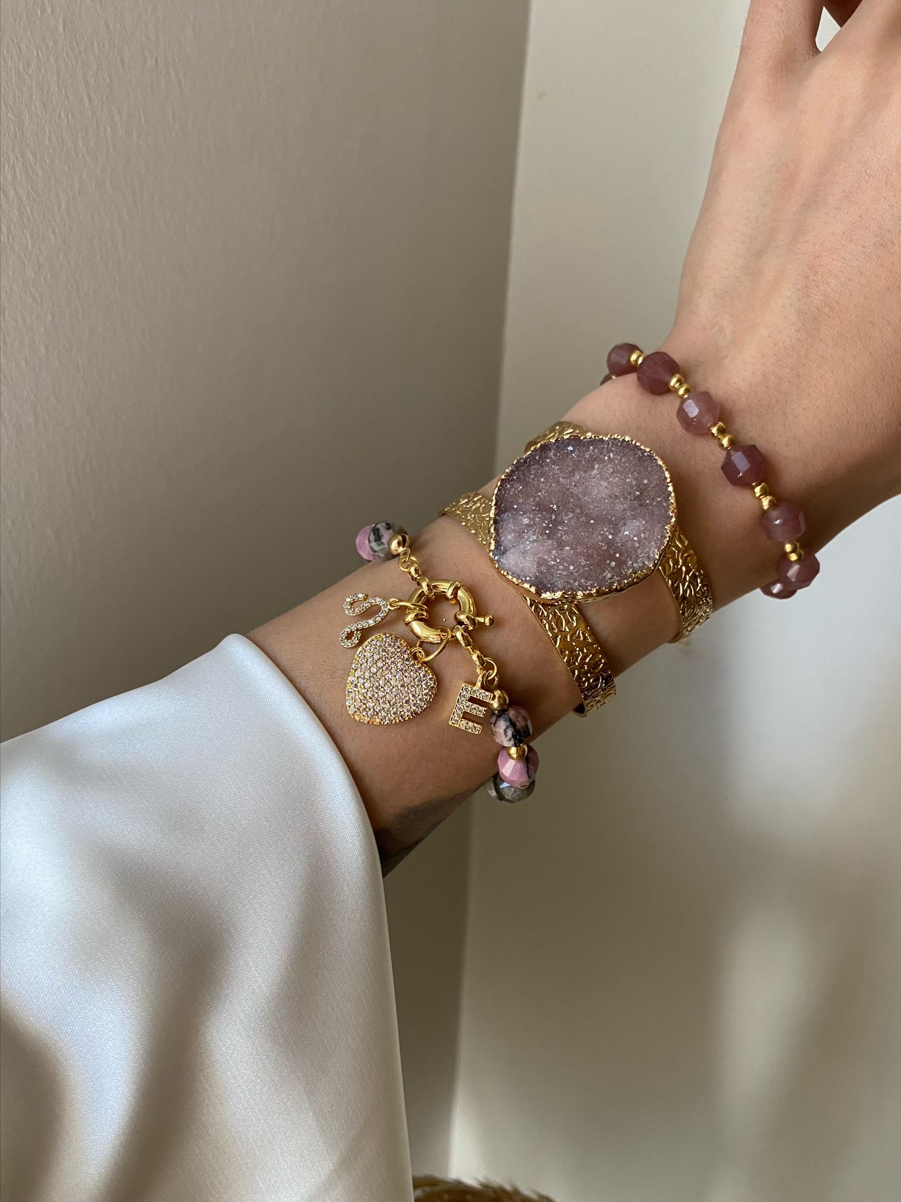 Çilek&Rodanit Taşı Tasarım Bileklik Seti(Tüm Set)