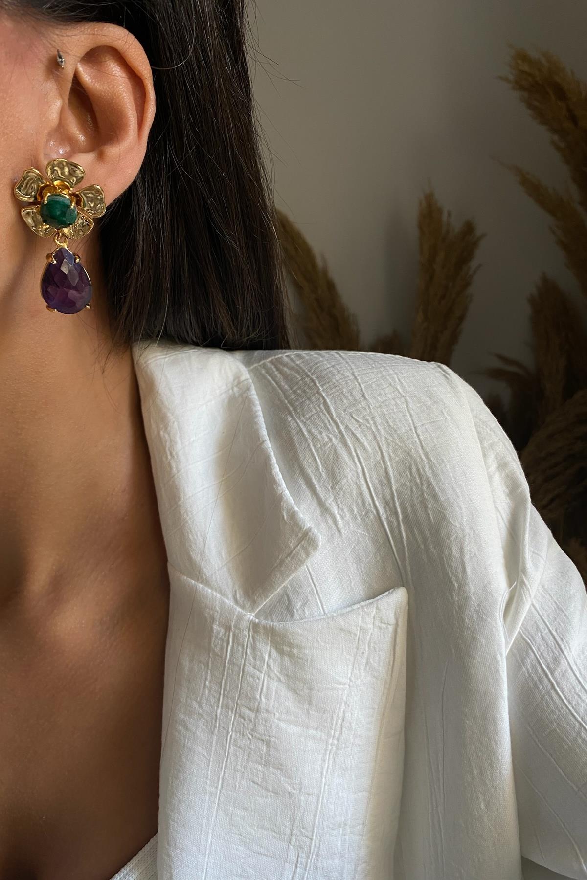 Dürüze Damla Kesim Çiçekli Tasarım  Küpe 