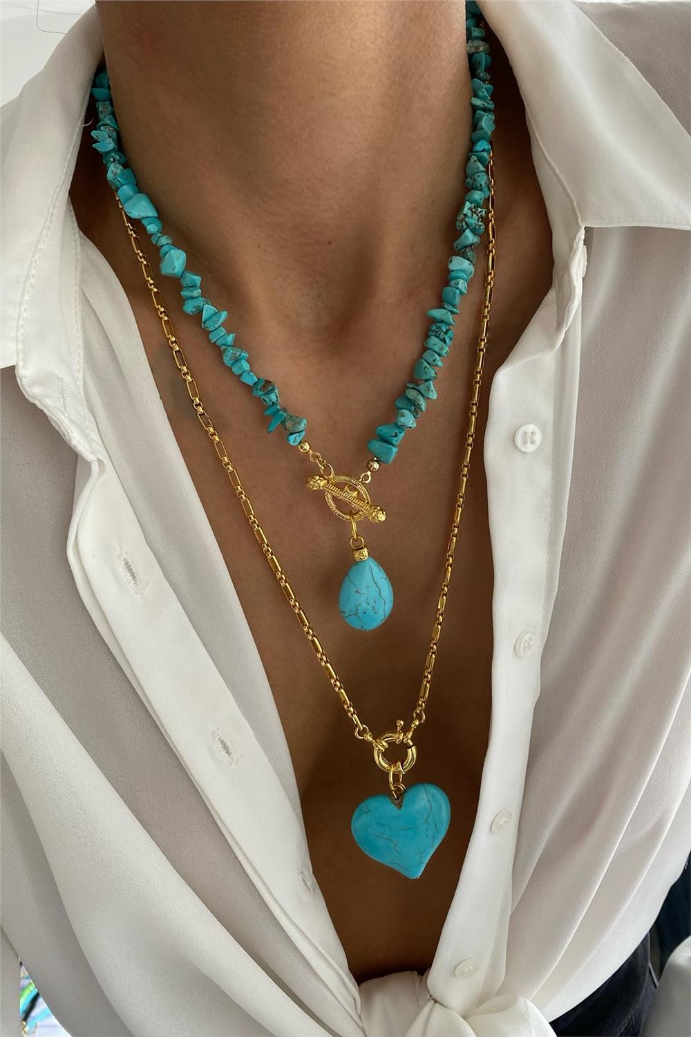 Firuze Taşı Tasarım Kolye Seti (Tüm Set)