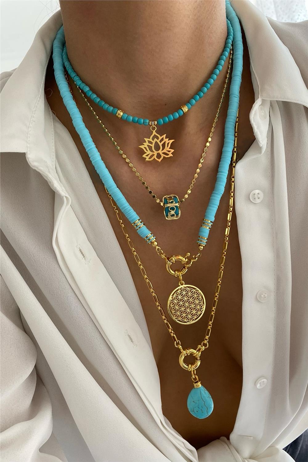 Firuze Taşı Tasarım Kolye Seti (Tüm Set)