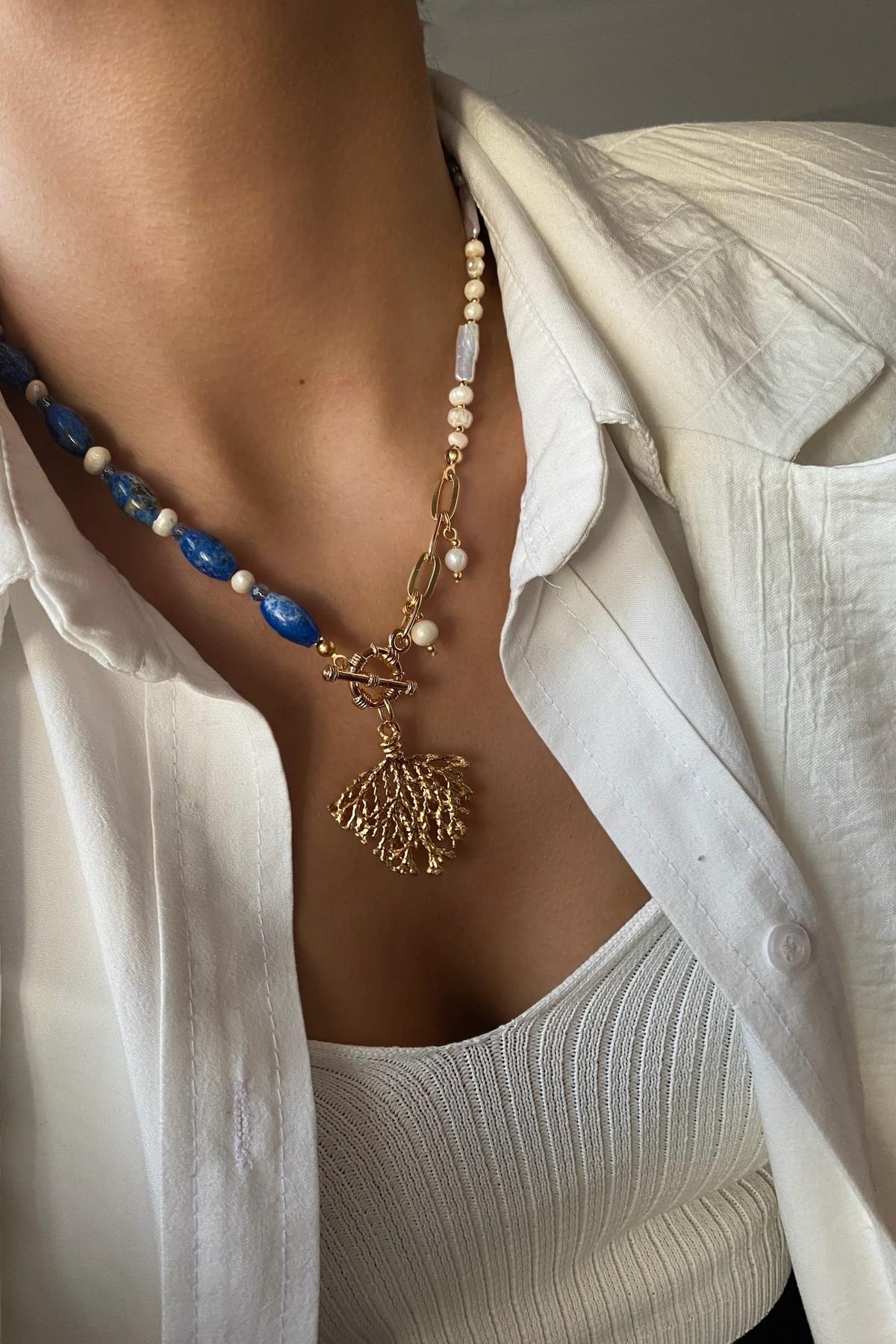 Hayat Ağacı Lapis & Gerçek İnci Kolye 