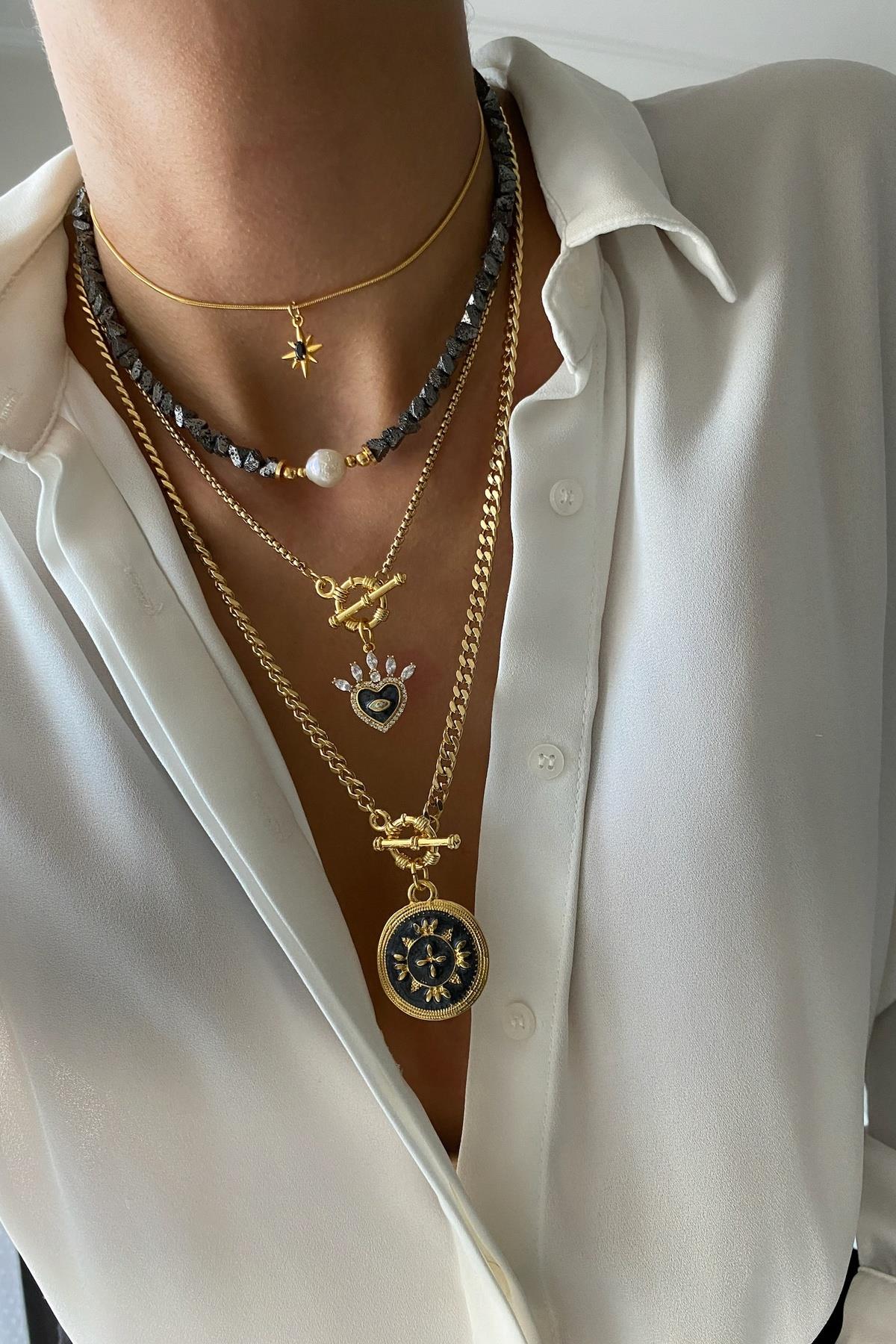 Hematit Taşı Tasarım Kolye Seti (Tüm Set)