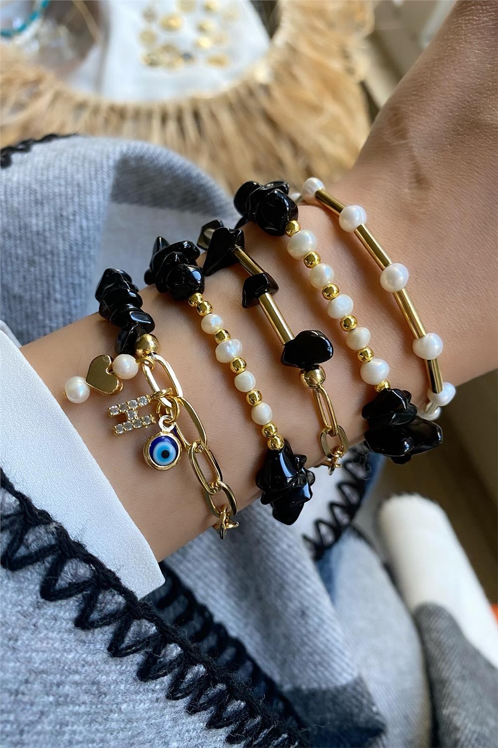 İnci&Oniks Tasarım Bileklik Seti (Tüm Set)