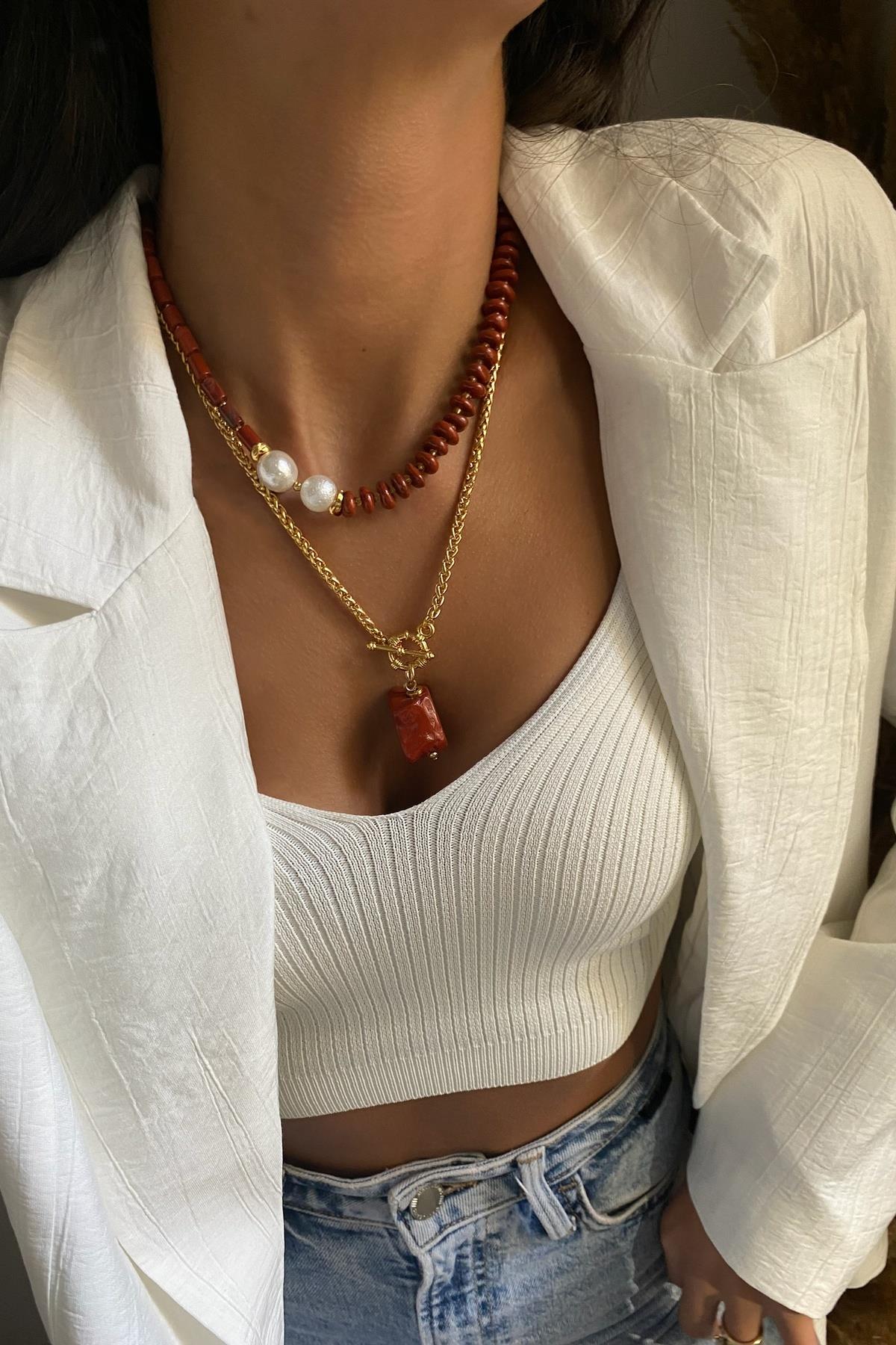 Jasper Taşı Tasarım Kolye Seti (Tüm Set)