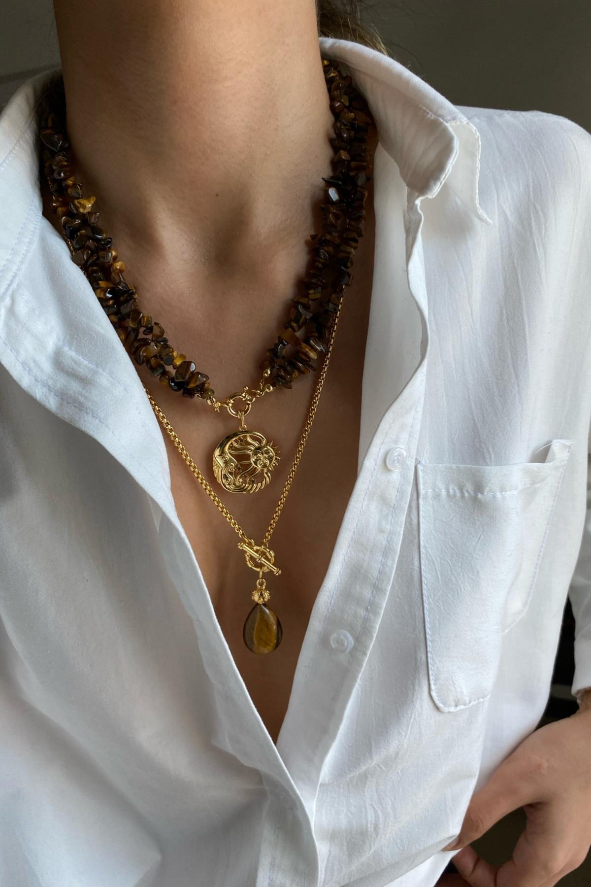 Kaplan Gözü Taşı Kolye Seti (Tüm Set) 