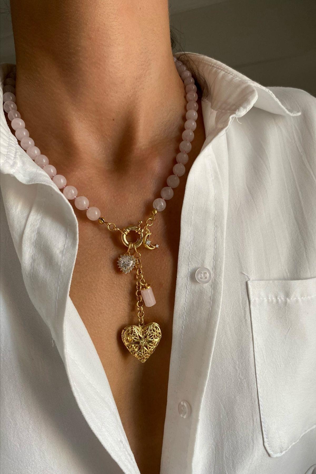 Kaplan Gözü Zirkonlu Pusula Kolye 