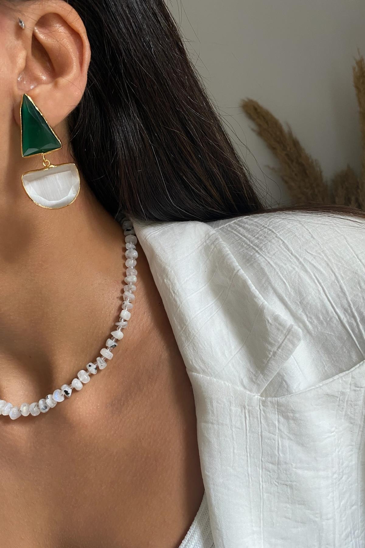 Kedi Gözü & Kristal Kuvars  Tasarım  Küpe 