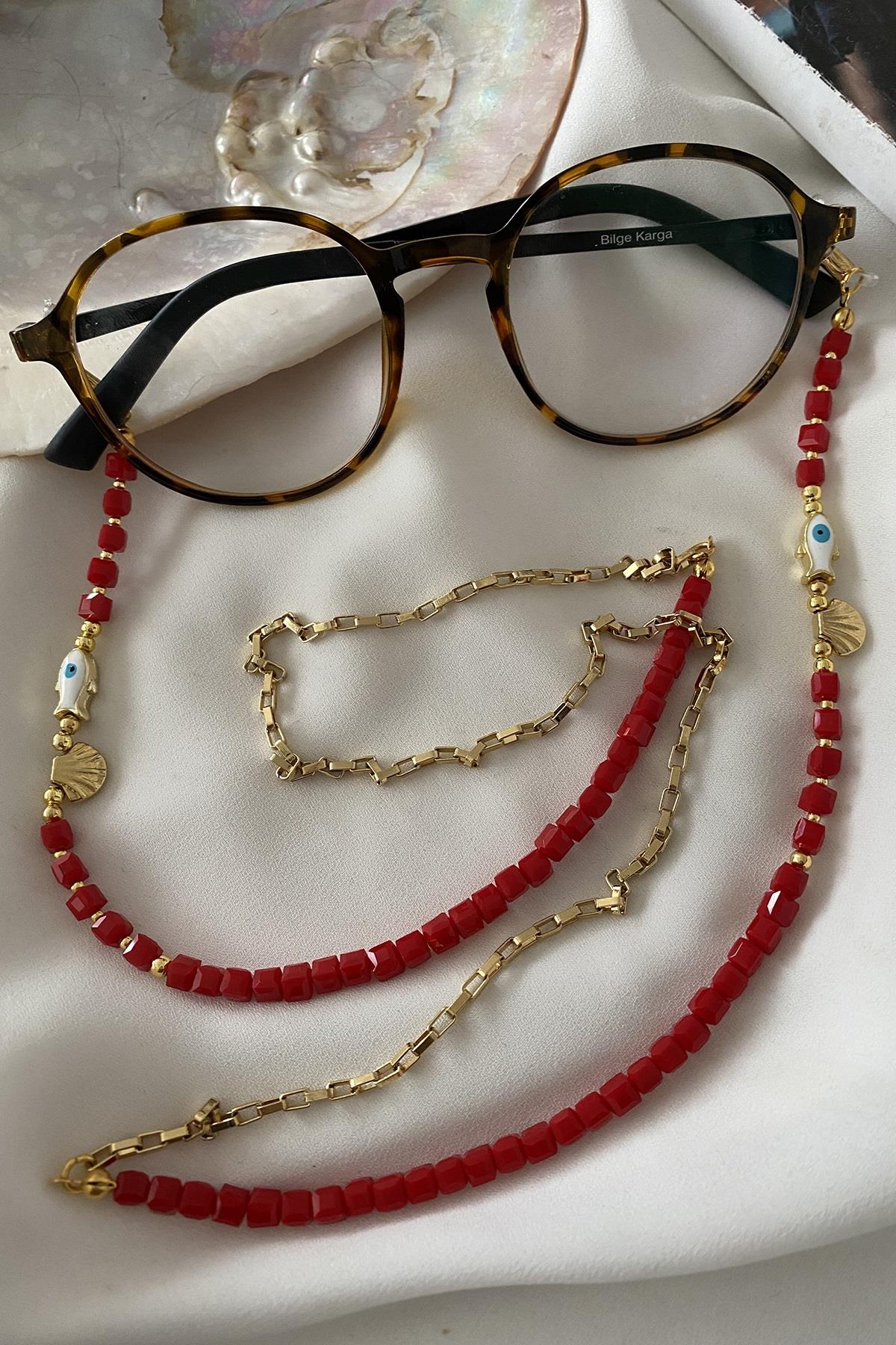 Kırmızı Kare Kristal Gözlük Askısı