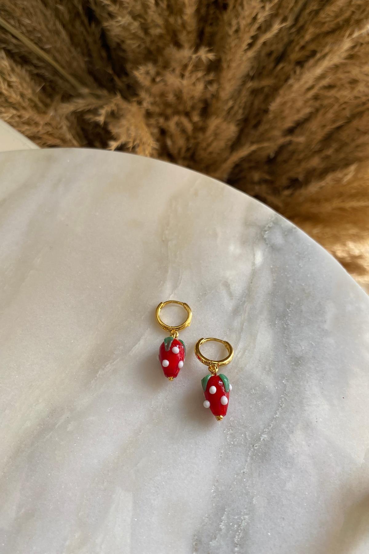 Kırmızı Murano Meyveli Küpe