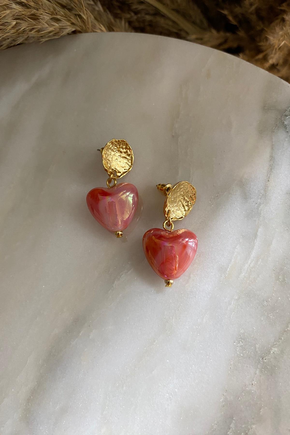 Kırmızı Seramik Kalp Küpe