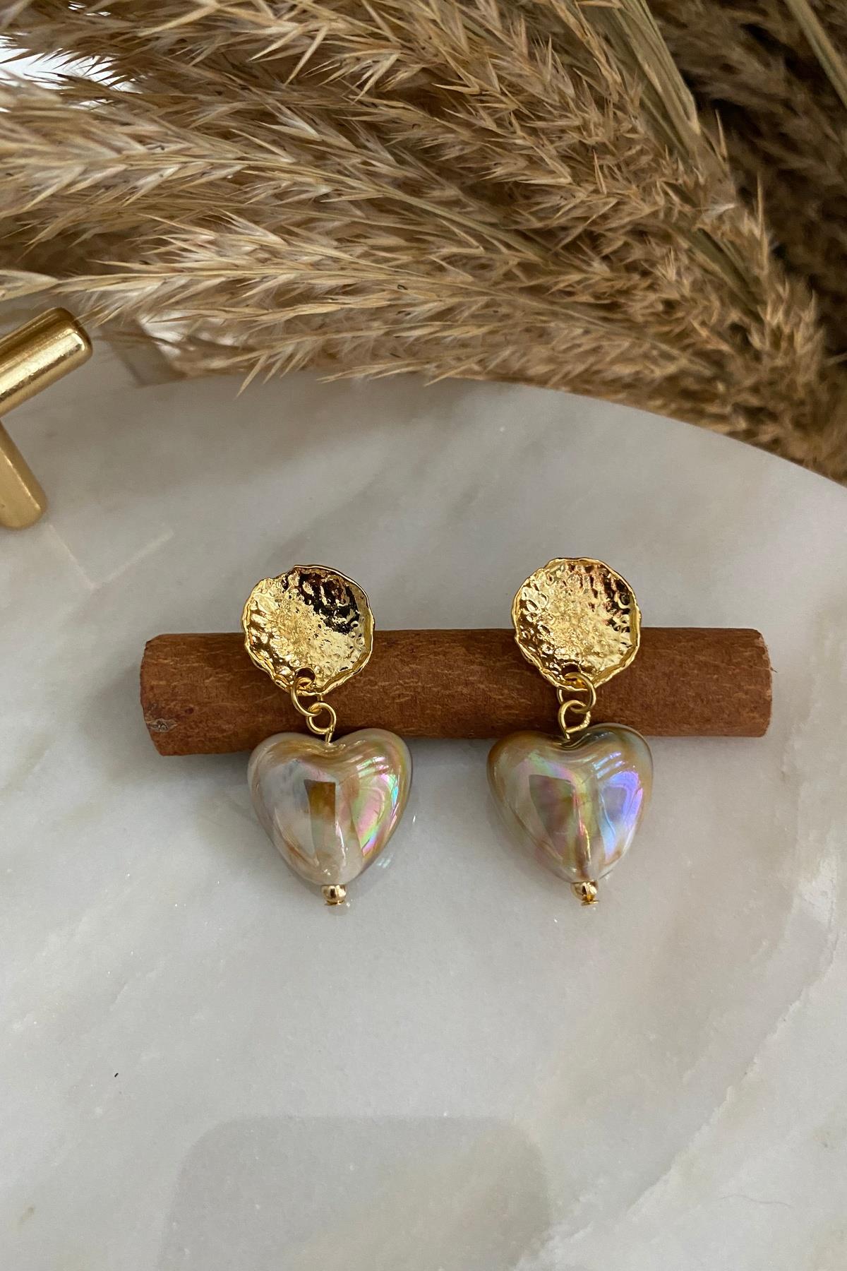 Krem Rengi Seramik Kalp Küpe