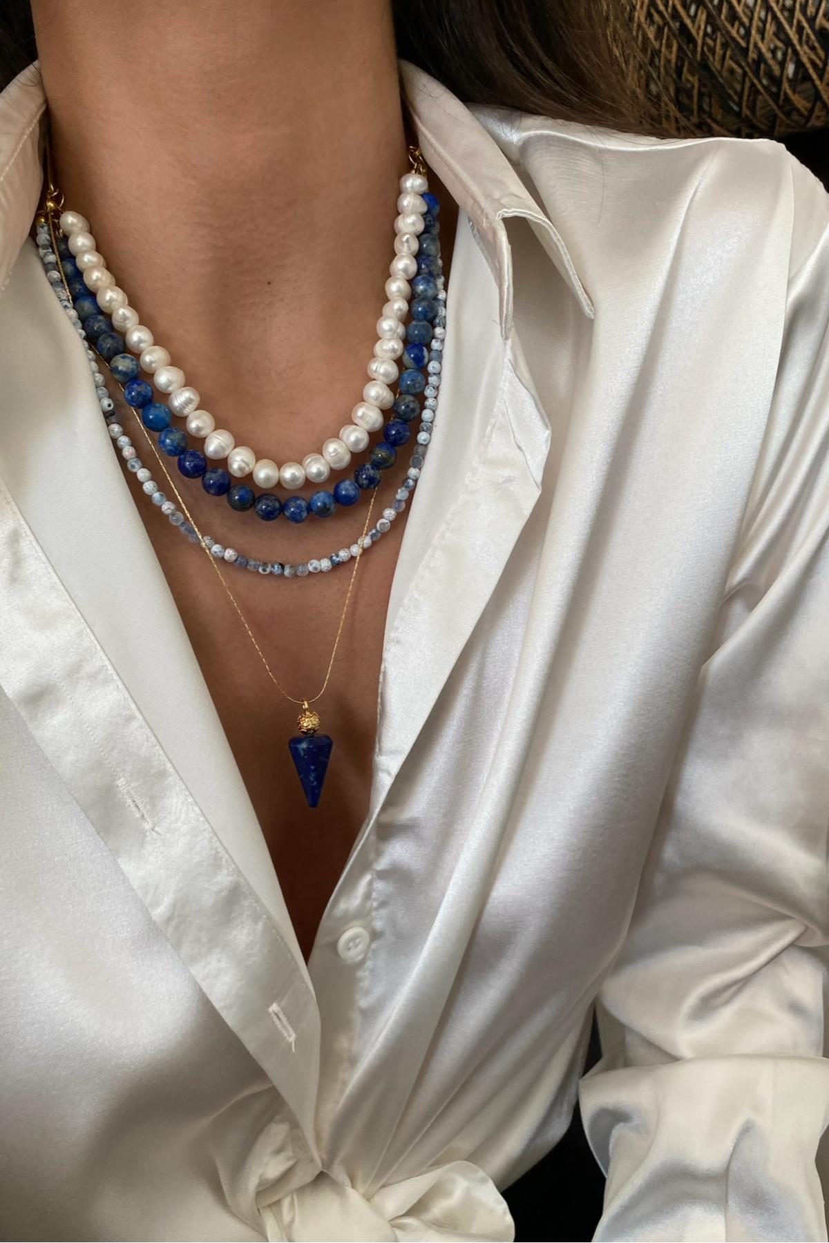 Lapis & Gerçek İnci Özel Tasarım Kolye (Sınırlı Adet)