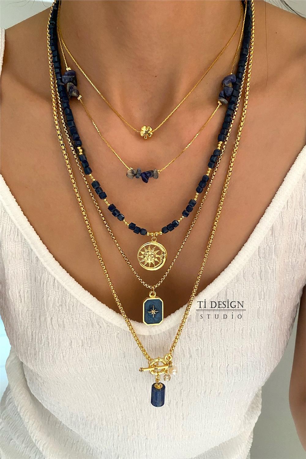 Lapis Taşı Tasarım Kolye Seti (Tüm Set)