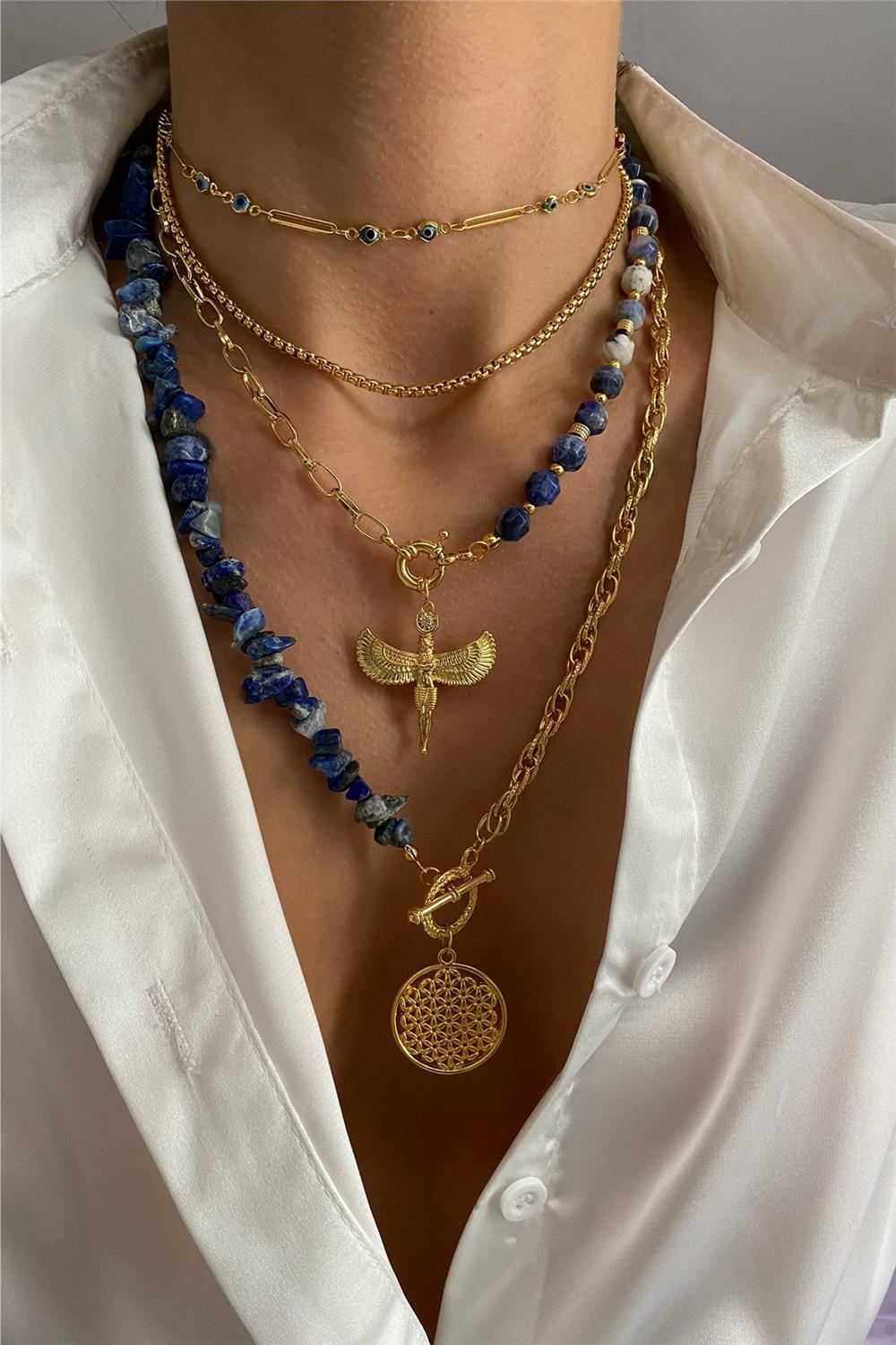 Lapis Taşı Tasarım Kolye Seti (Tüm Set)