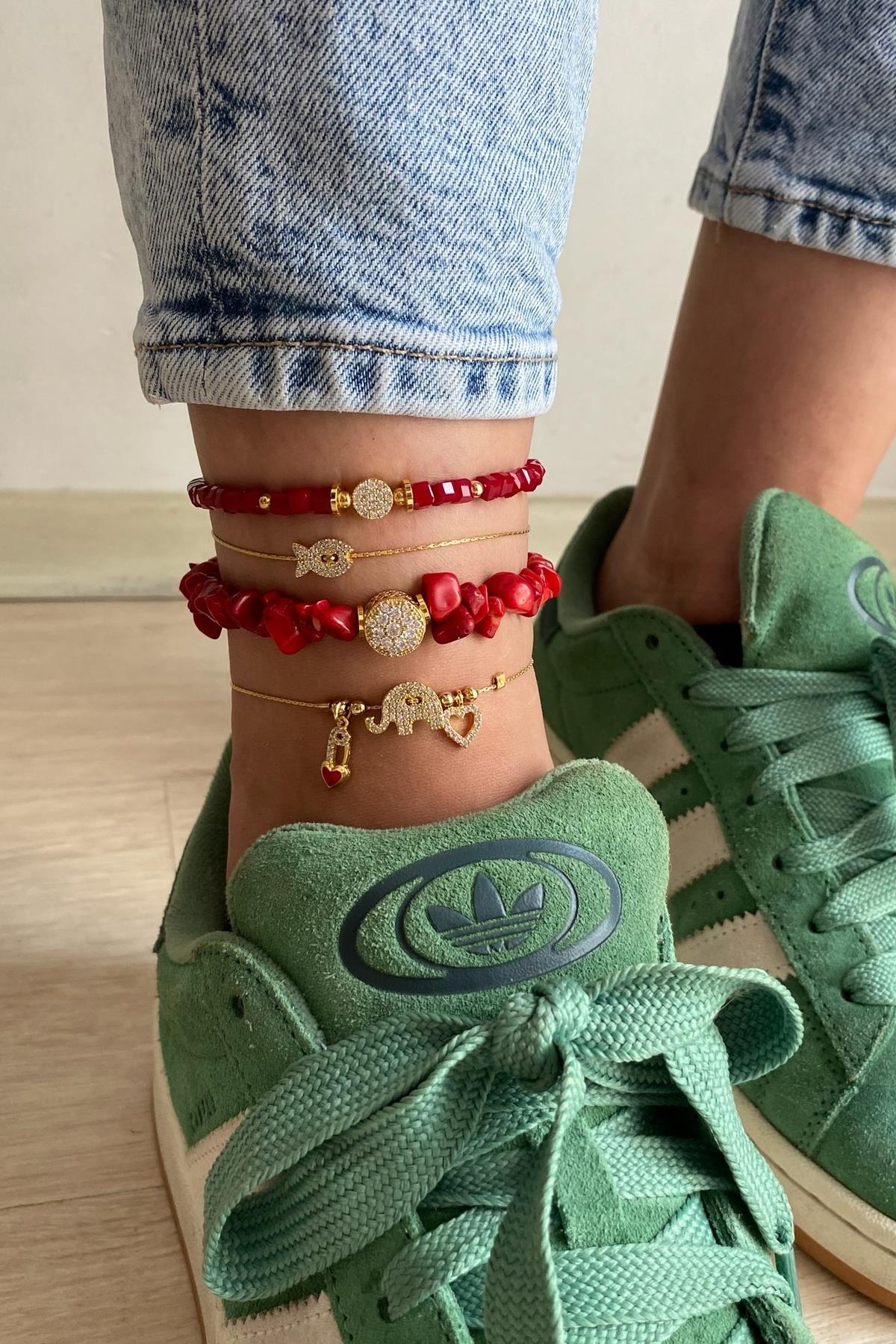 Mercan Taşı Tasarım Halhal Seti (Tüm Set)