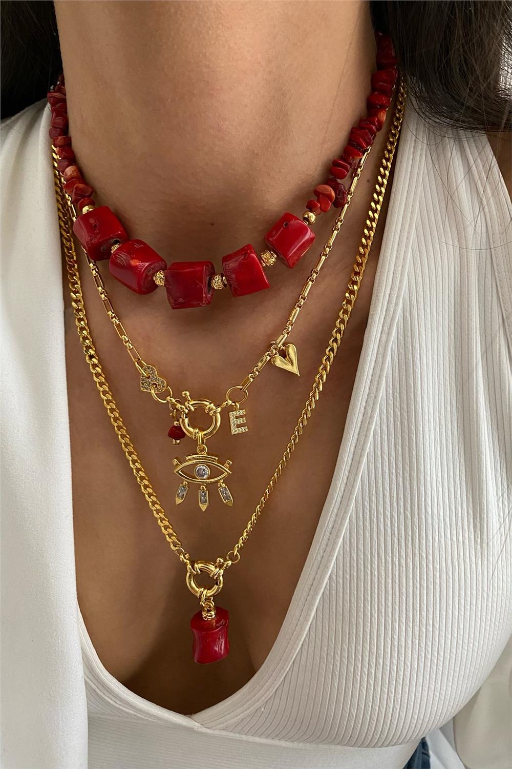 Mercan Taşı Tasarım Kolye Seti (Tüm Set)