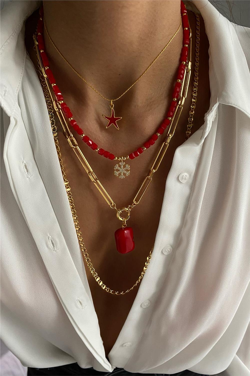 Mercan Taşı Tasarım Kolye Seti (Tüm Set)