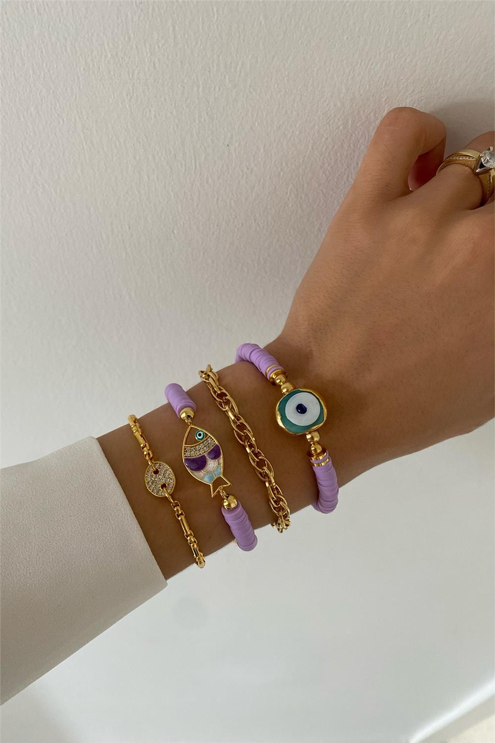 Mor Fimo Tasarım Bileklik Seti (Tüm Set)