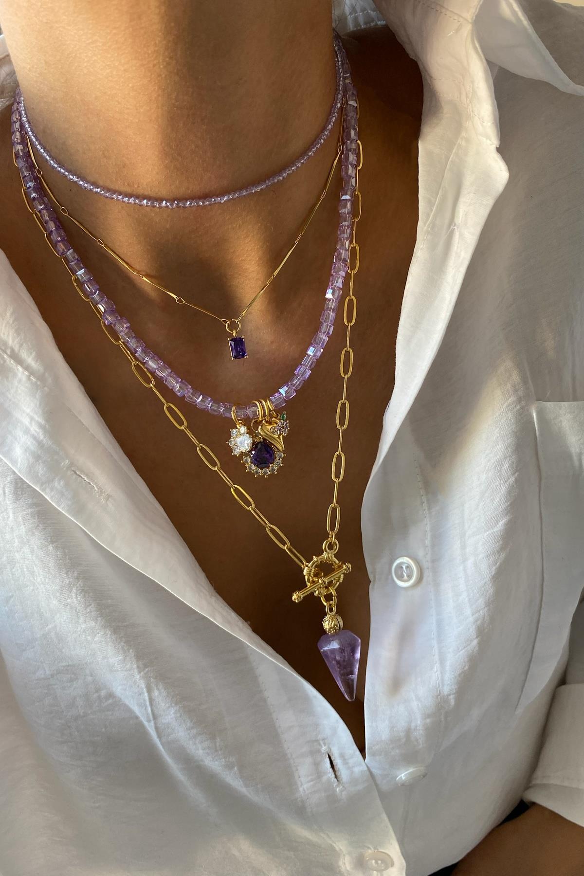 Mor Kristal Kolye Seti (Tüm Set)