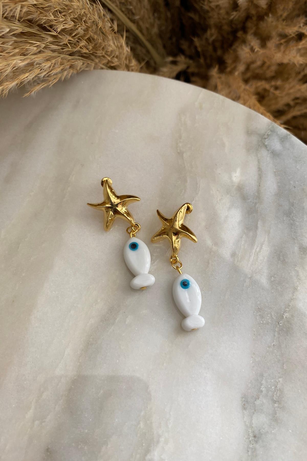 Murano Balıklı Küpe Beyaz
