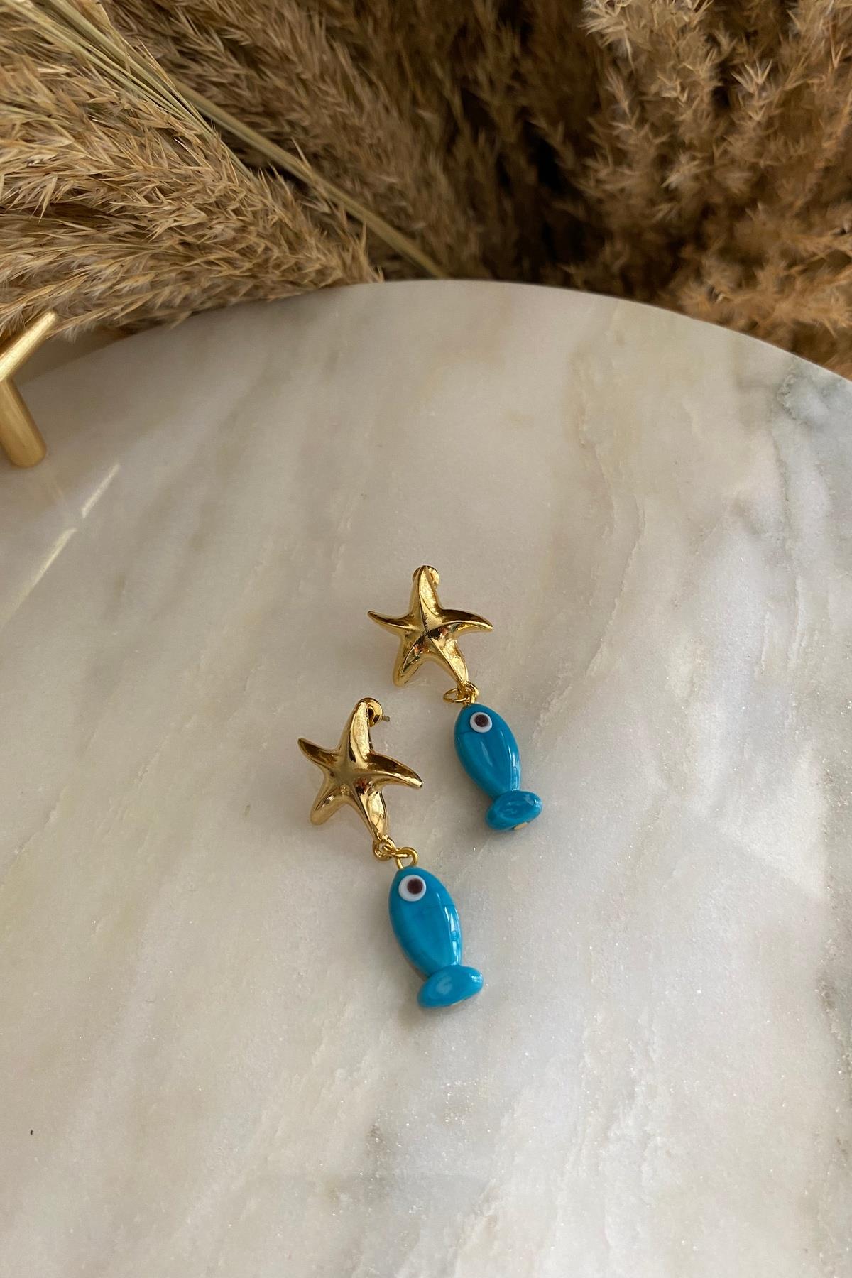 Murano Balıklı Küpe Mavi
