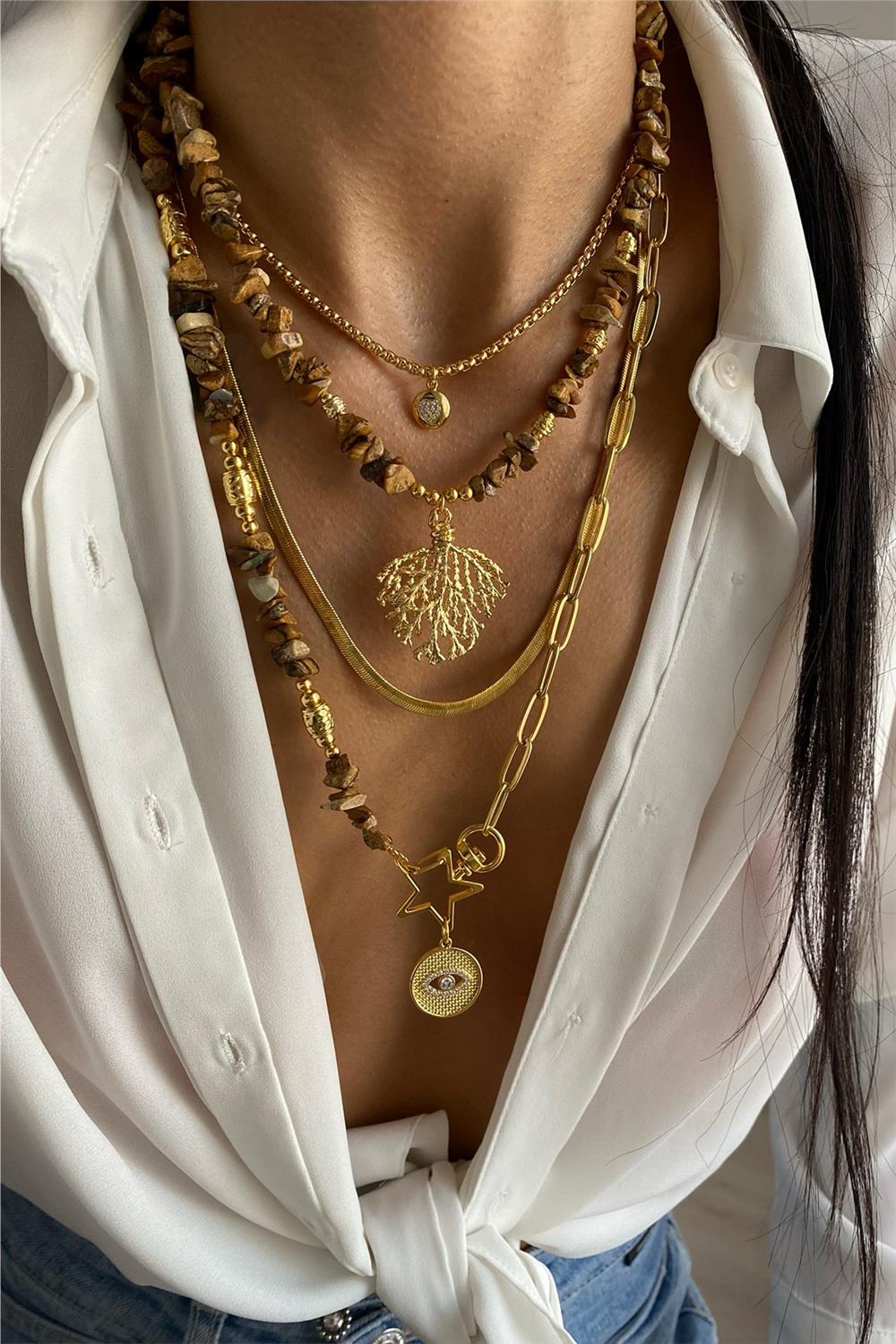 Odun Jasper Tasarım Kolye Seti (Tüm Set)