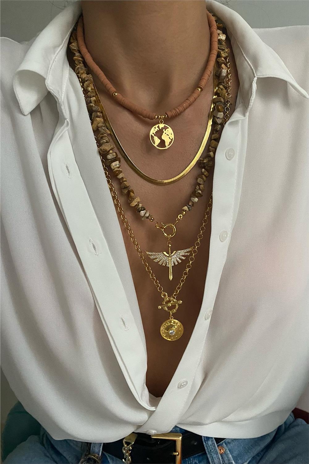 Odun Jasper Tasarım Kolye Seti (Tüm Set)