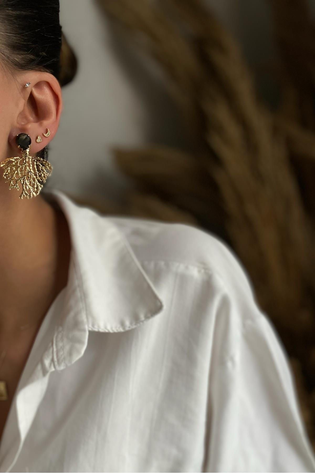 Oniks Taşı Hayat Ağacı Tasarım  Küpe 