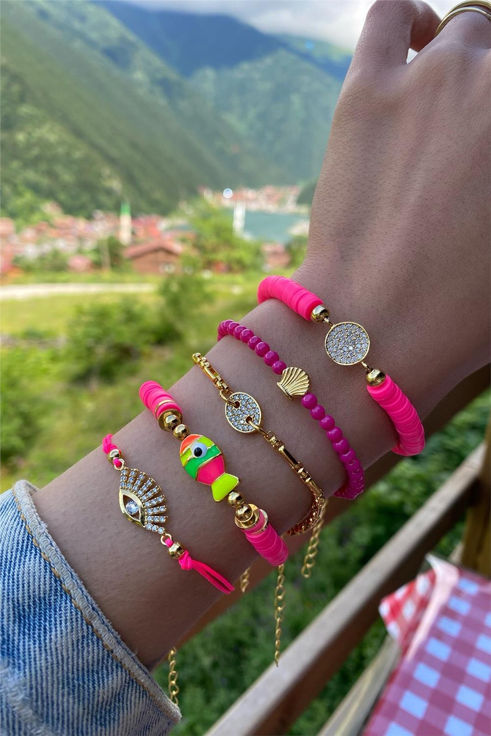 Pembe Fimo Tasarım Bileklik Seti (Tüm Set)