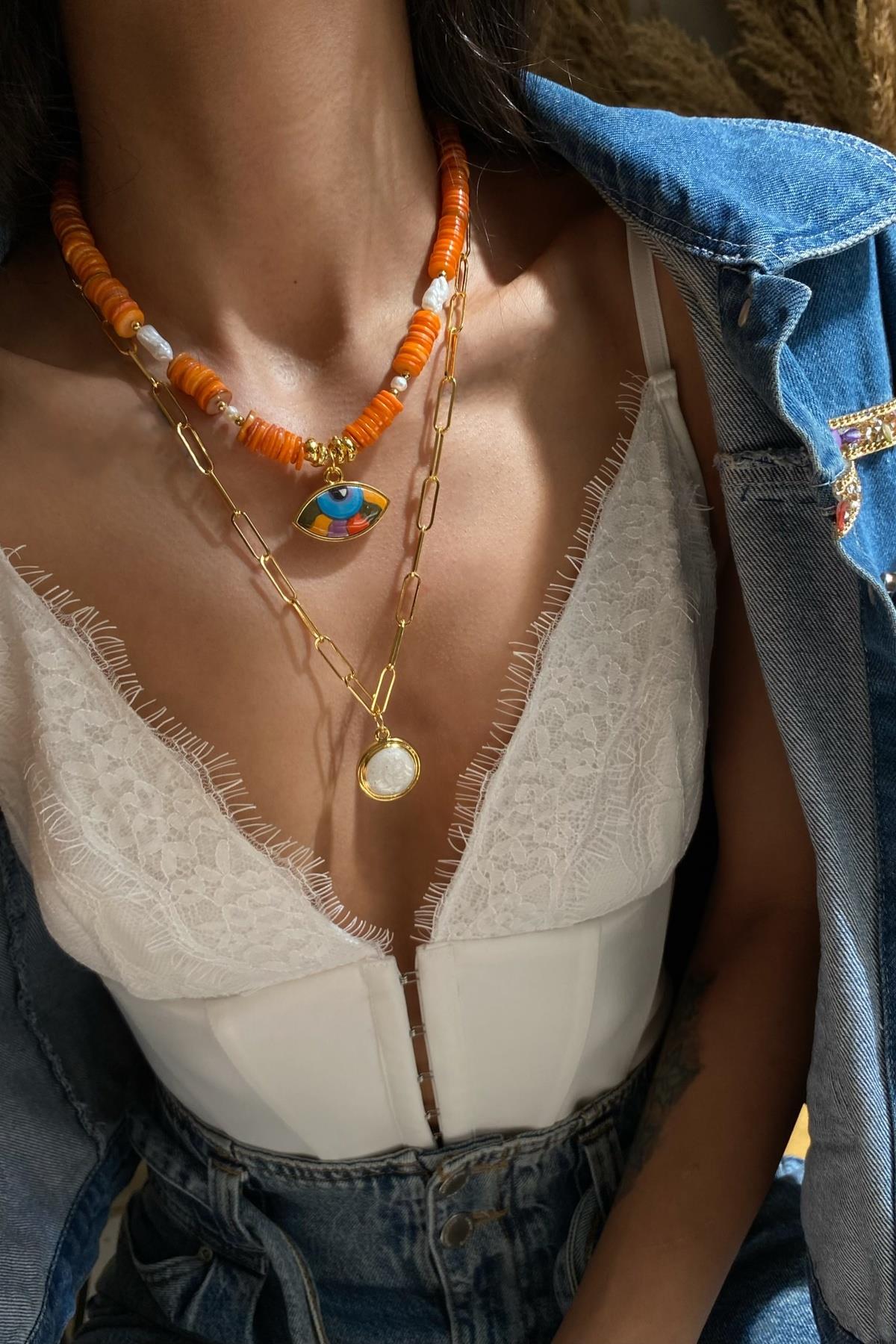 Renkli Sedef Taşı Kolye Seti (Tüm Set)