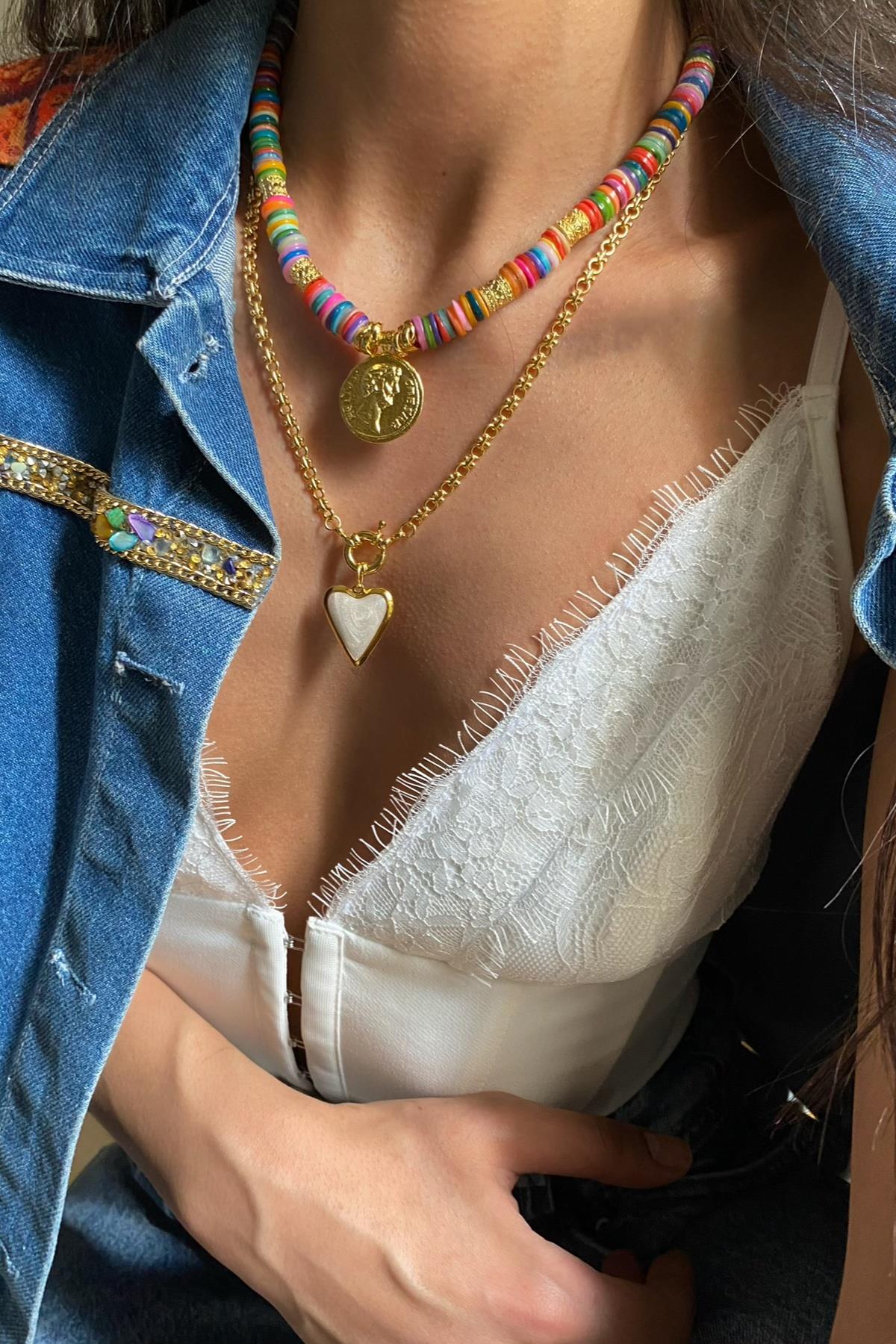 Renkli Sedef Taşı Kolye Seti (Tüm Set)