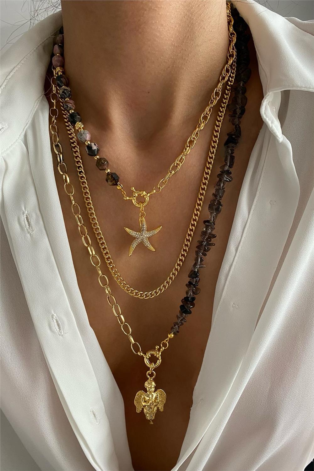 Rodanit&Dumanlı Kuvars Kolye Seti (Tüm Set)