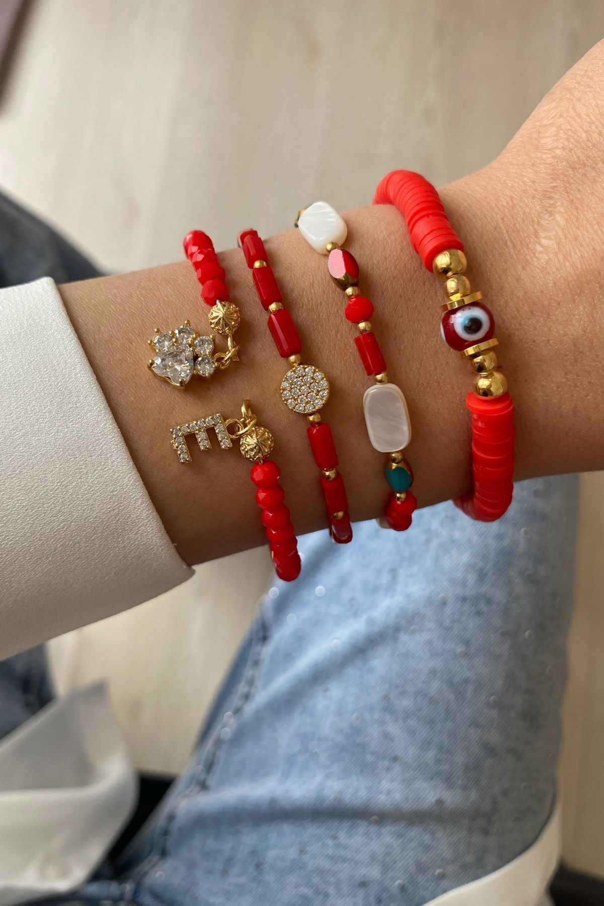 Sedef Taşı & Kristal Tasarım Bileklik Seti (Tüm Set) 