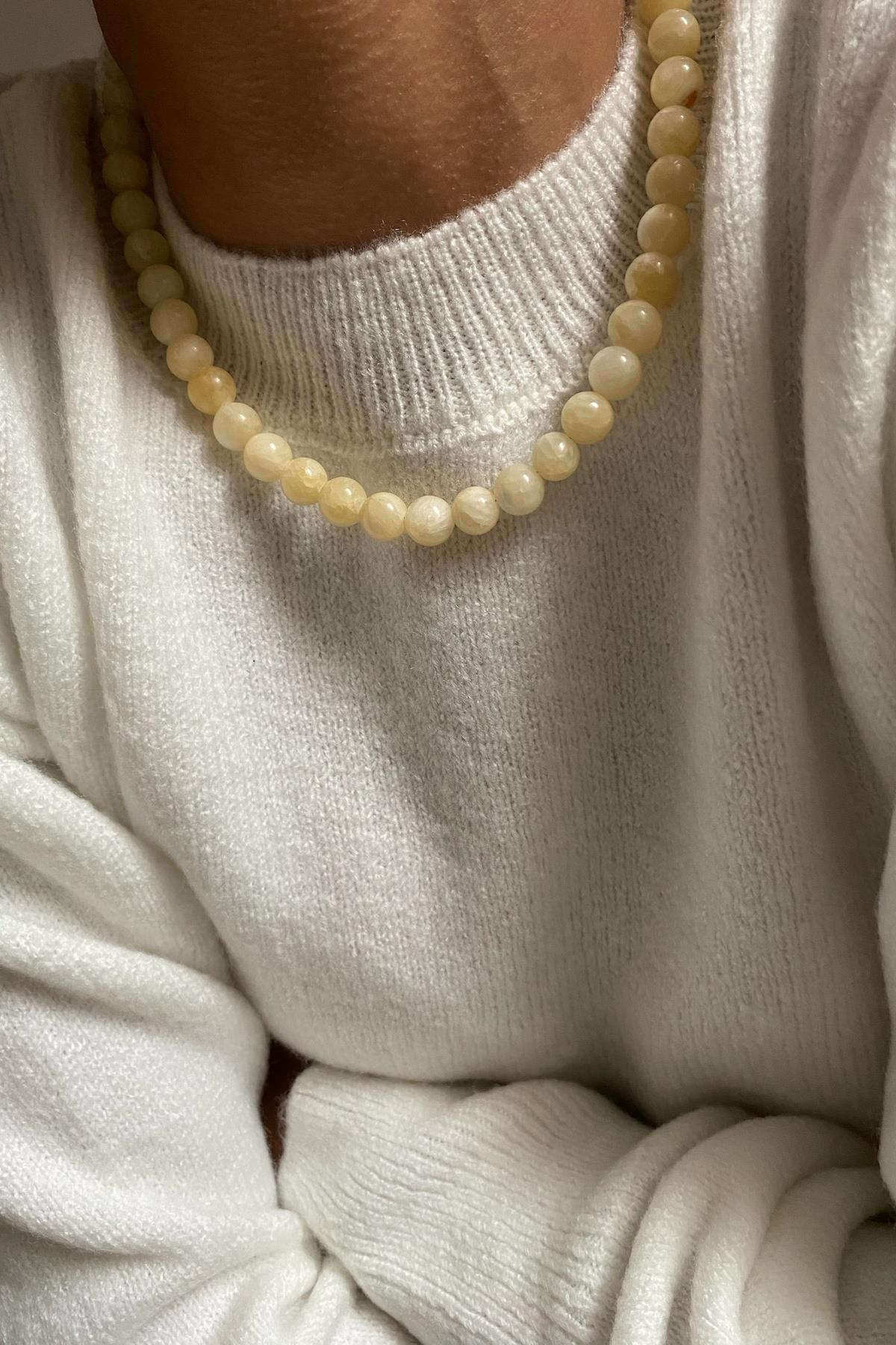 Sedef Taşı Tasarım Kolye  (10mm)