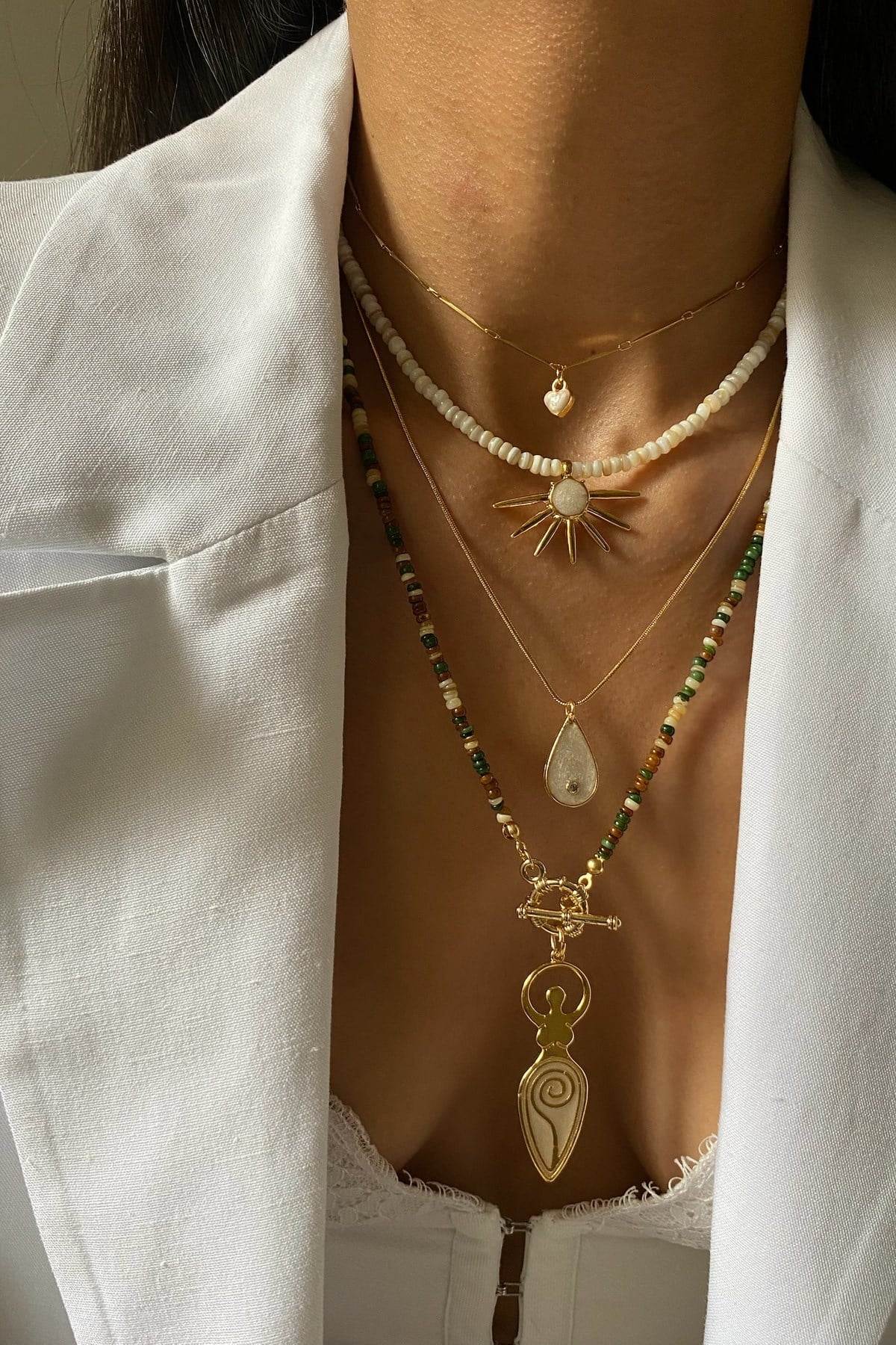 Sedef Taşı Tasarım Kolye Seti (Tüm Set)