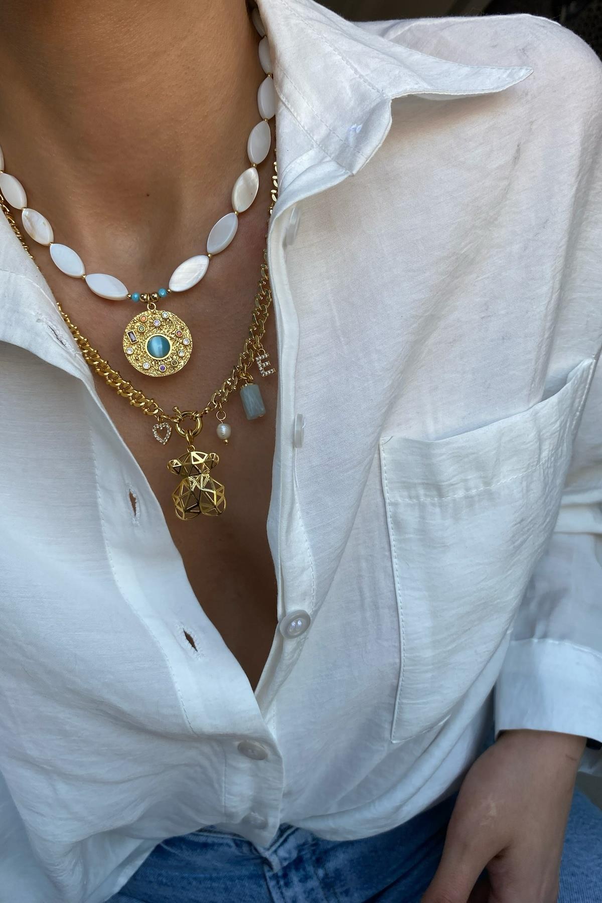 Sedef Taşı Tasarım Kolye Seti (Tüm Set)