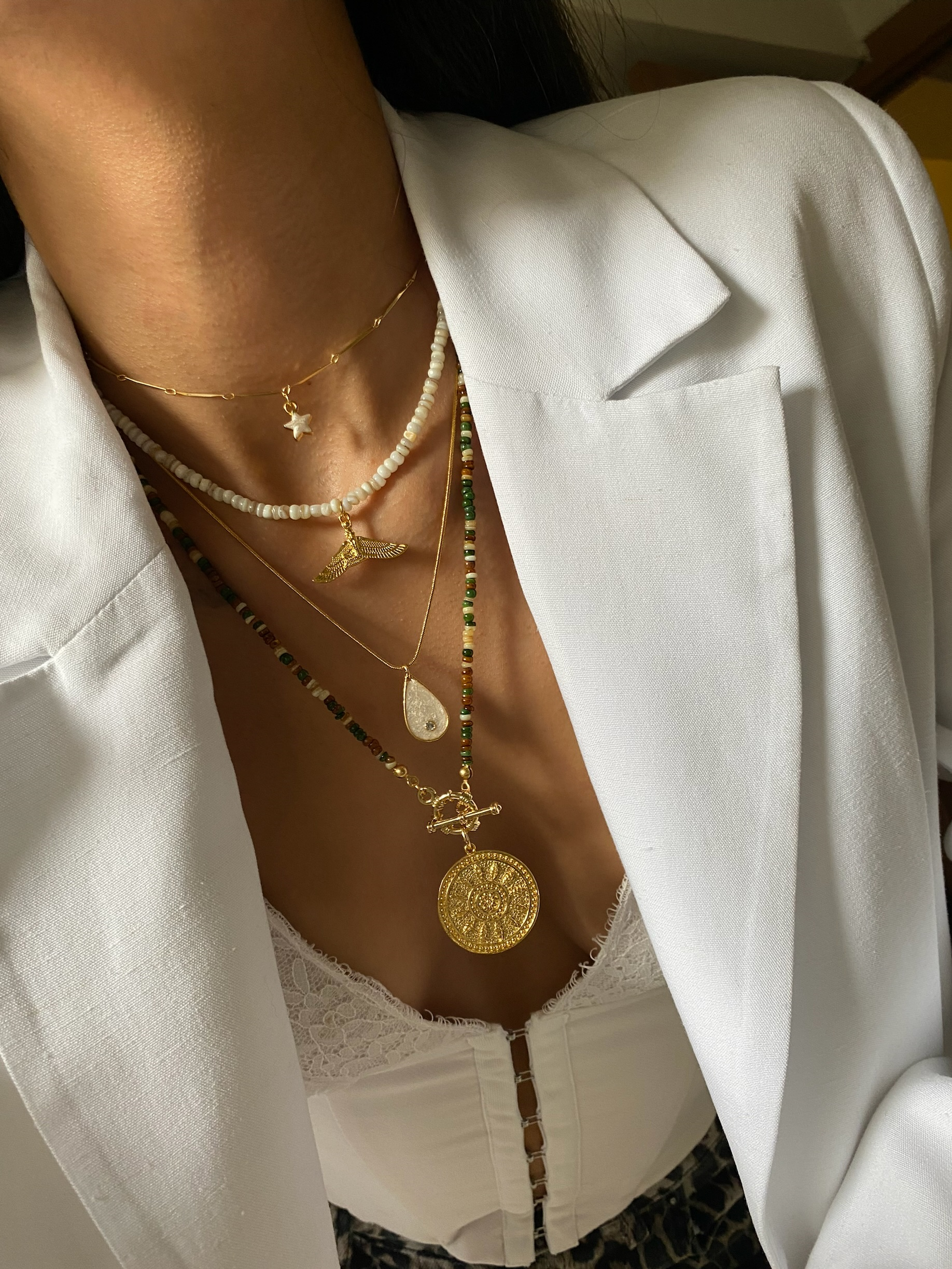 Sedef Taşı Tasarım Kolye Seti (Tüm Set)