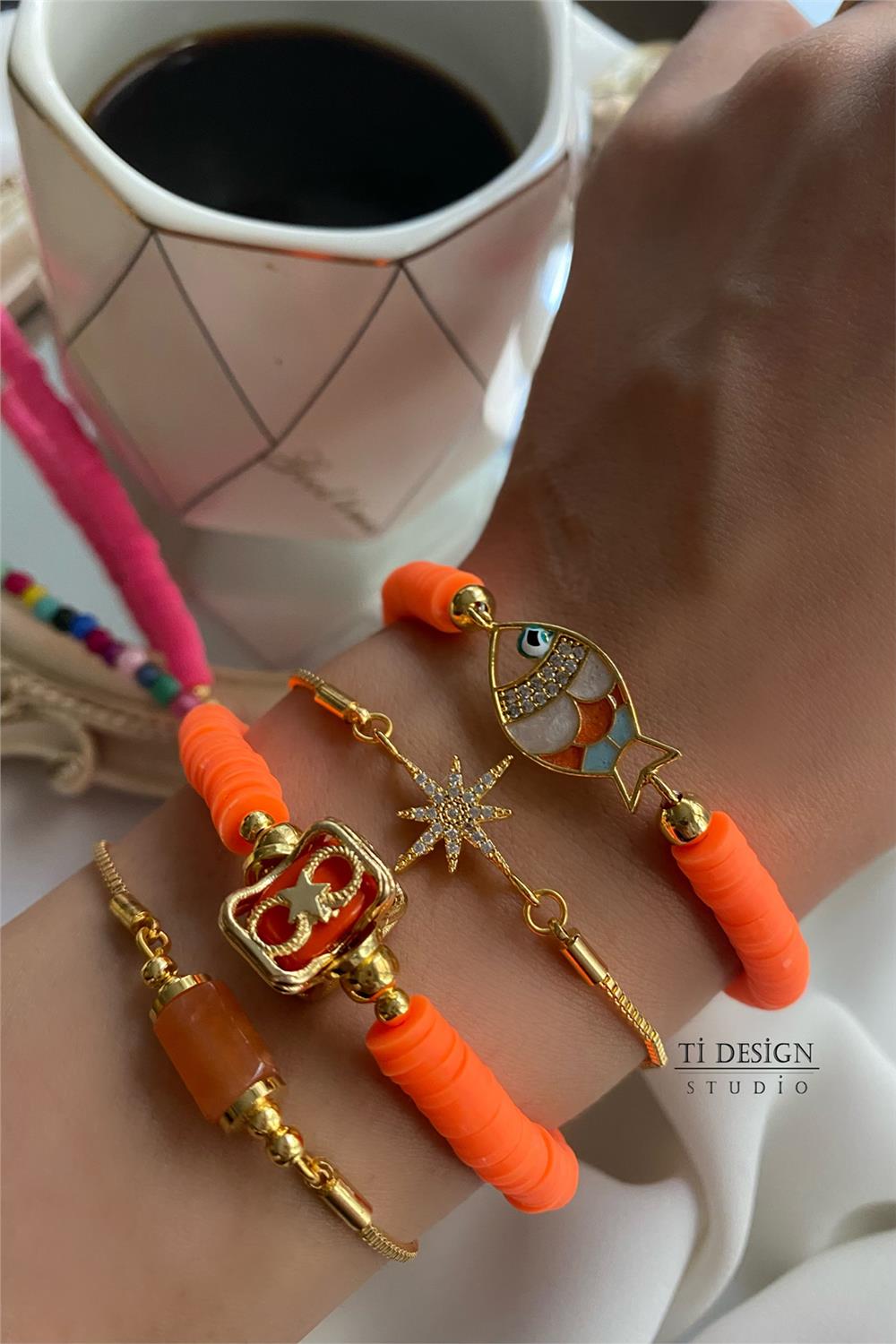 Turuncu Akik Tasarım Bileklik Seti (Tüm Set)