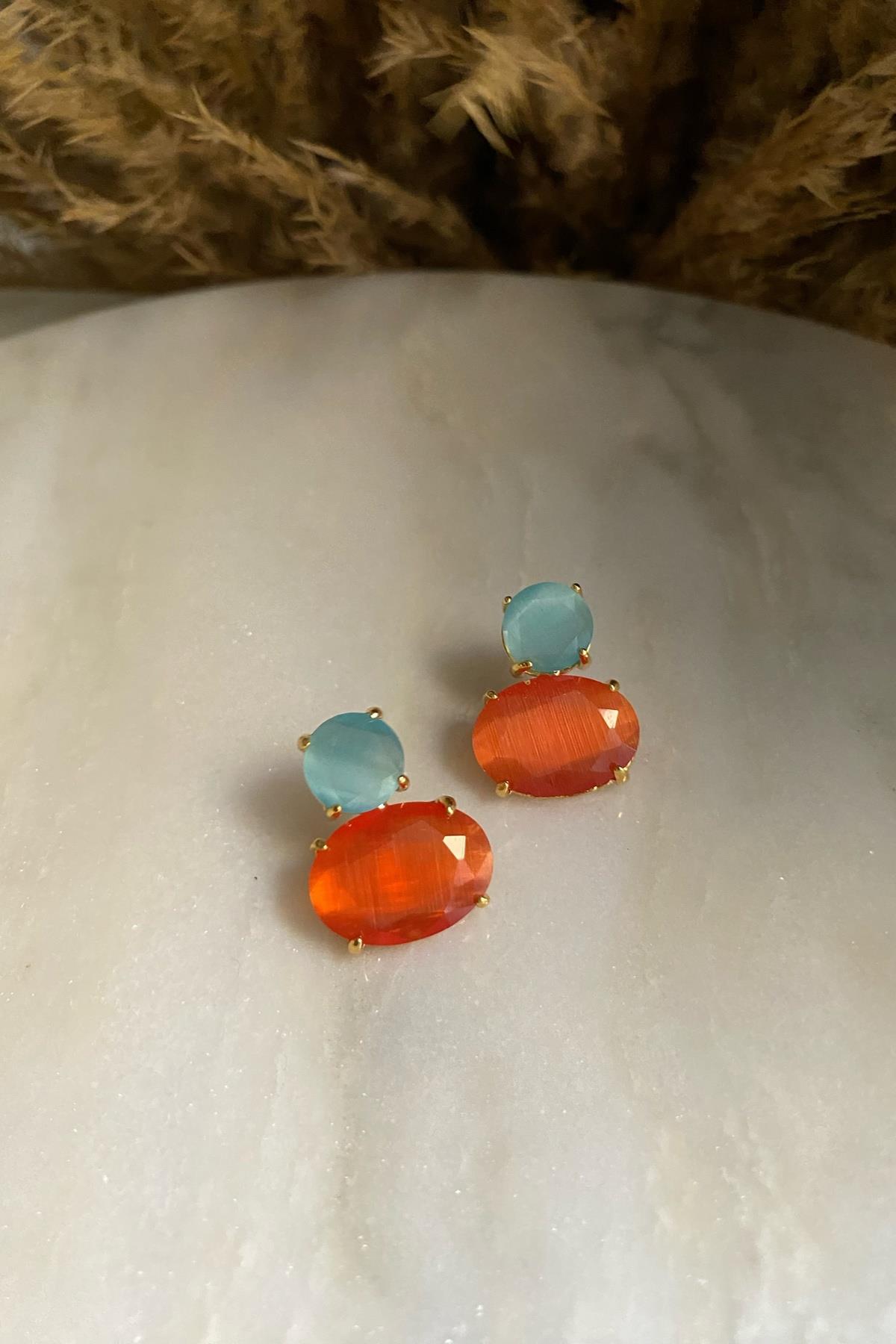 Turuncu Kedi Gözü Küpe 