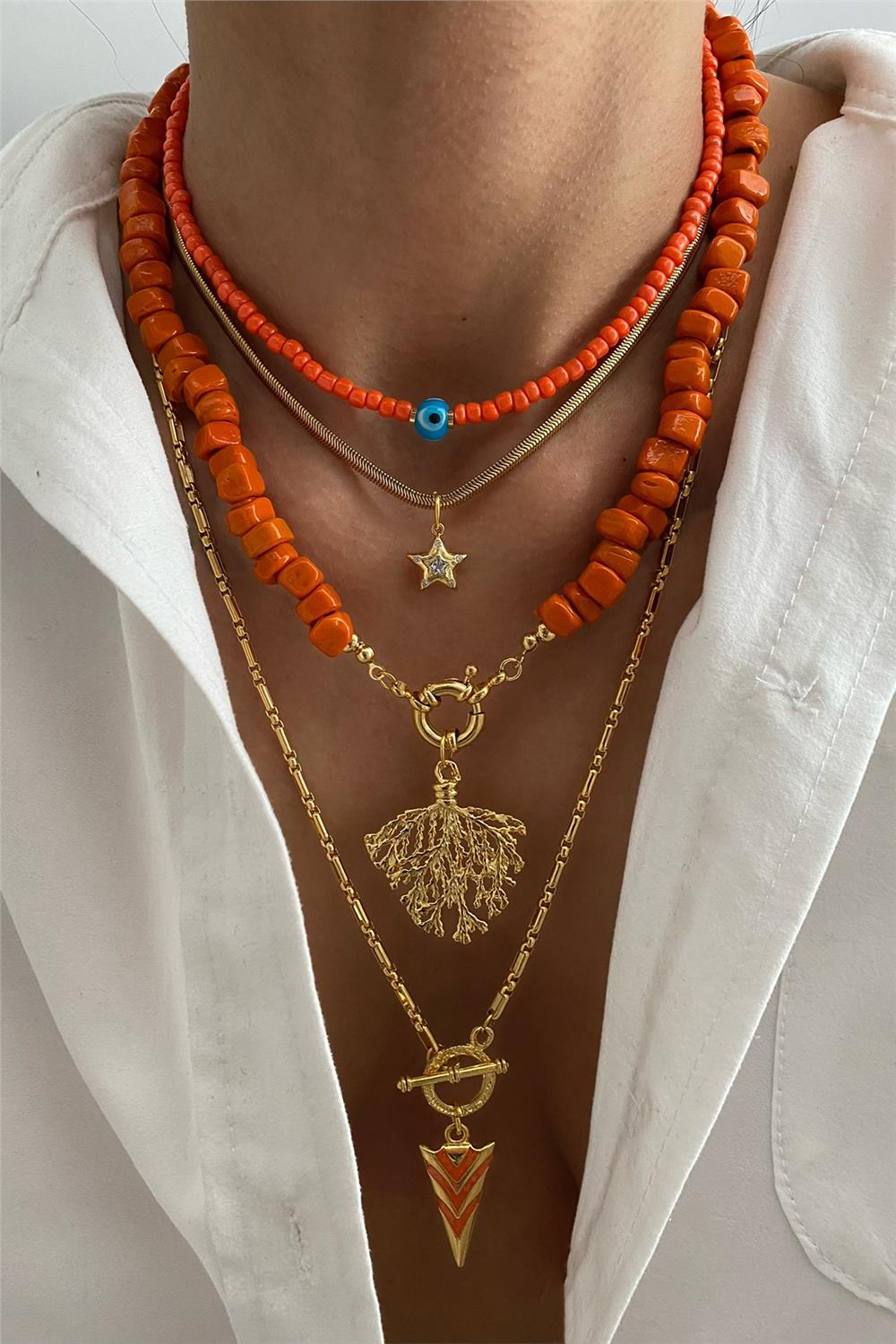 Turuncu Murano Kolye Seti (Tüm Set)