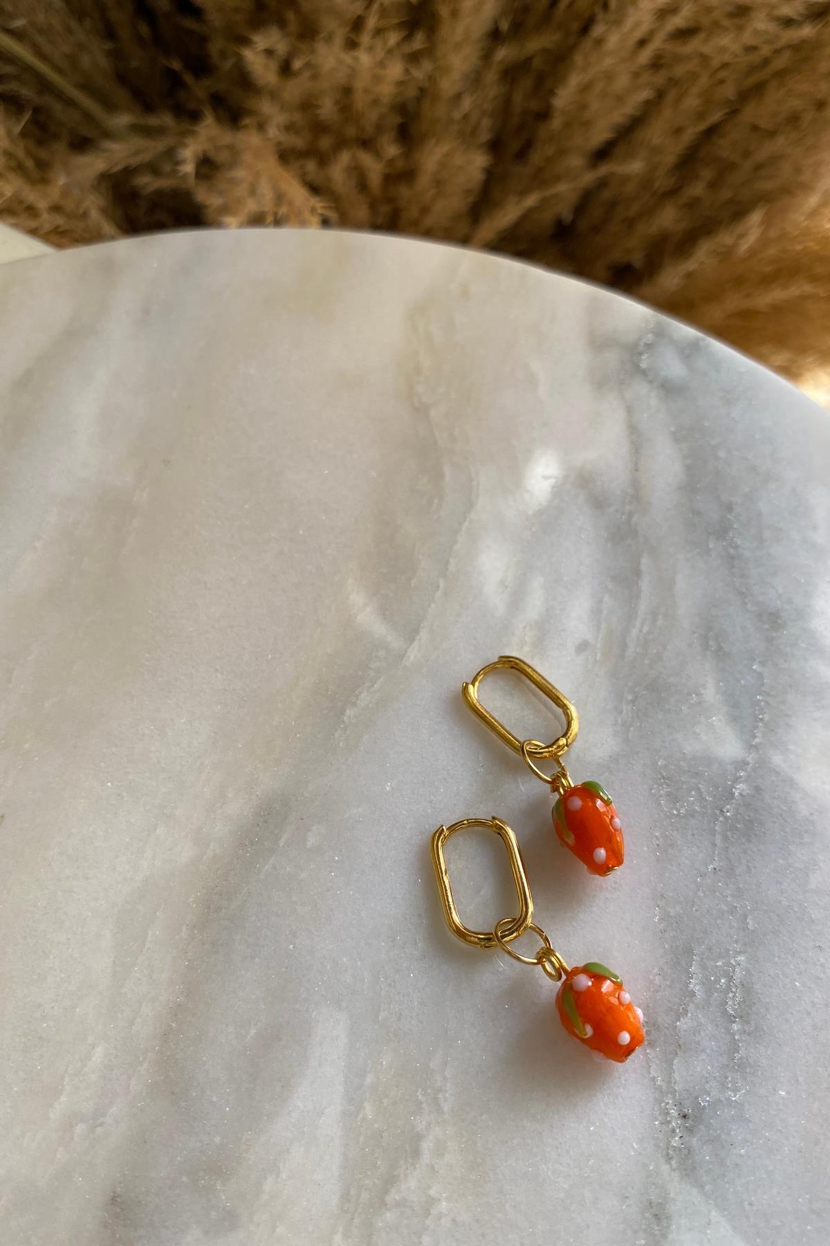 Turuncu Murano Meyveli Küpe