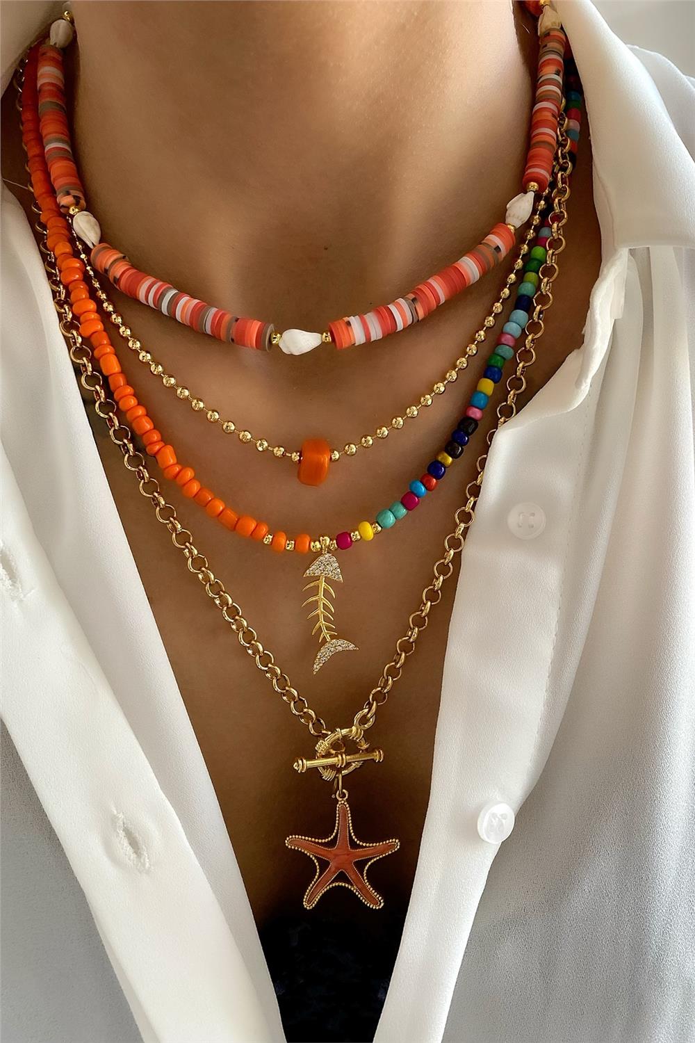 Turuncu Tasarım Kolye Seti (Tüm Set)