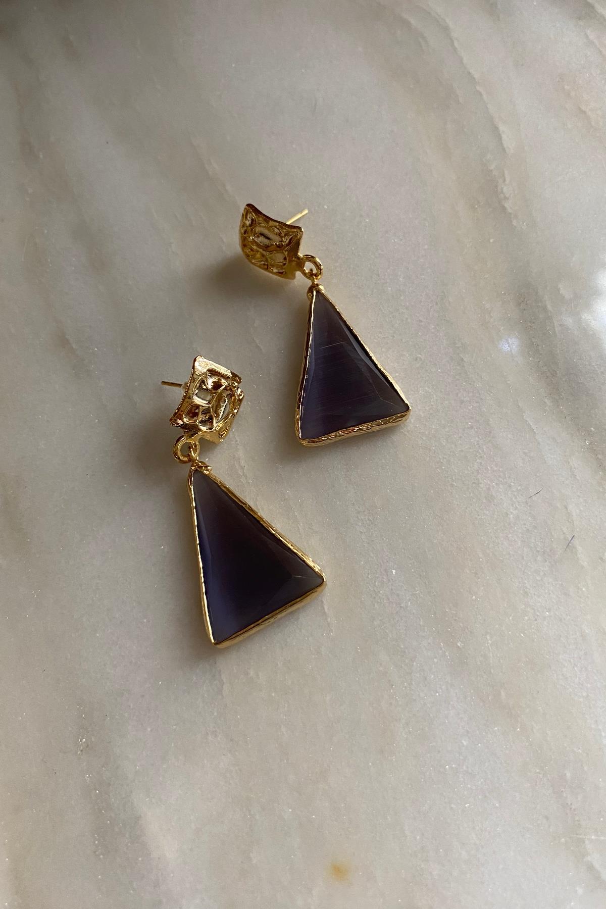 Üçgen Kedi Gözü Küpe 